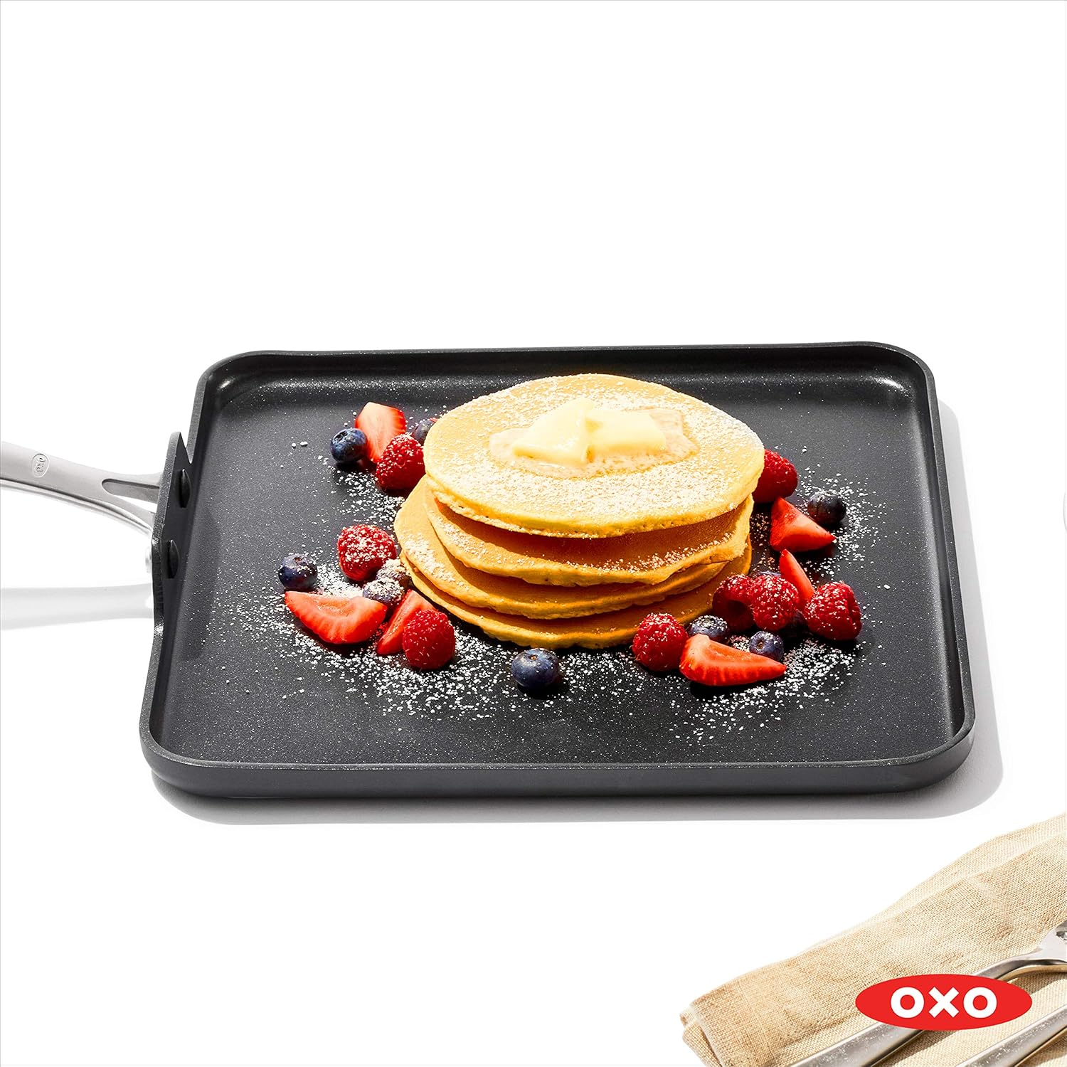 OXO Good Grips Pro 11" Griddle Pan, 3-Layered German Engineered Nonstick Coating, Dishwasher Safe, Oven Safe, Stainless Steel Handle, Black image number 2