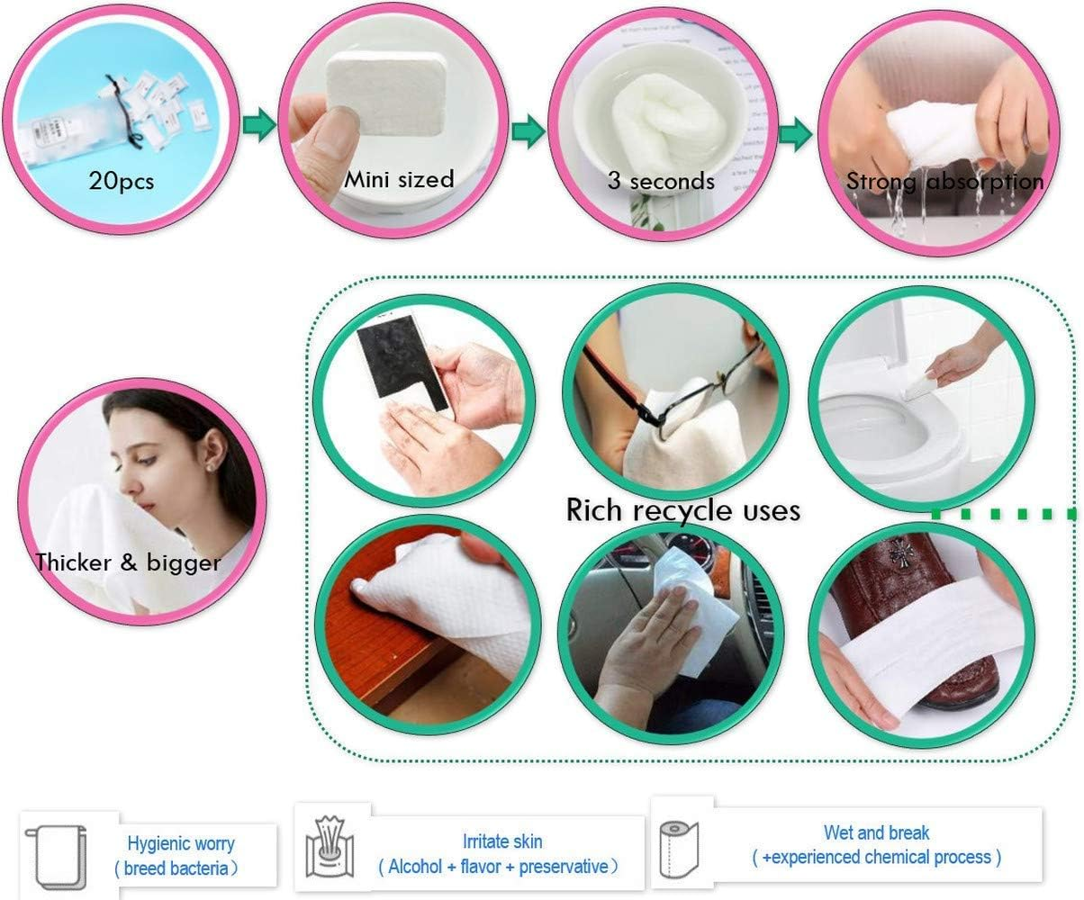 Premium Compressed Towel Tablet, Essential Face Washcloths for Travel, Camping, Hiking, Sports and Beyond, Portable Disposable Thicker Larger, Pure Cotton, 20PCS image number 3