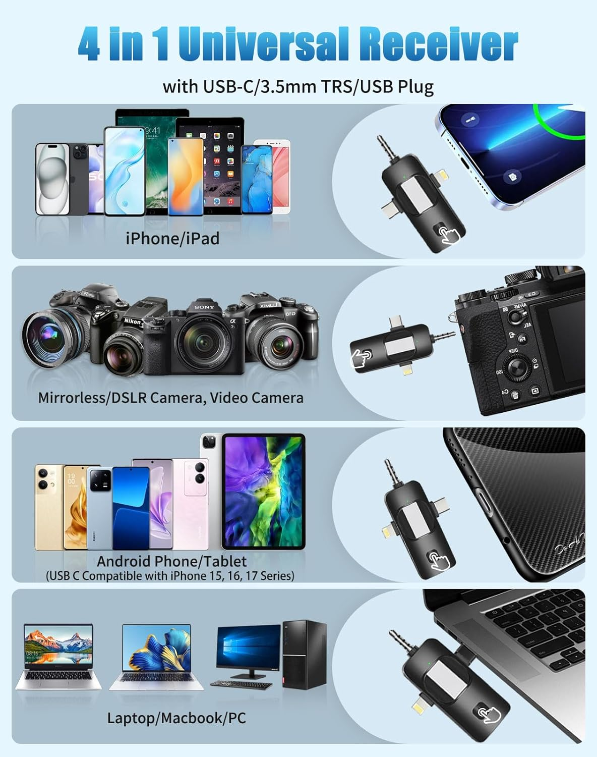 Wireless Lavailer Microphones for Android Iphone Ipad Laptop & Camera, USB-C, Wireless Mini Microphone for Video Recording, Vlog, Youtube, Tiktok image number 5