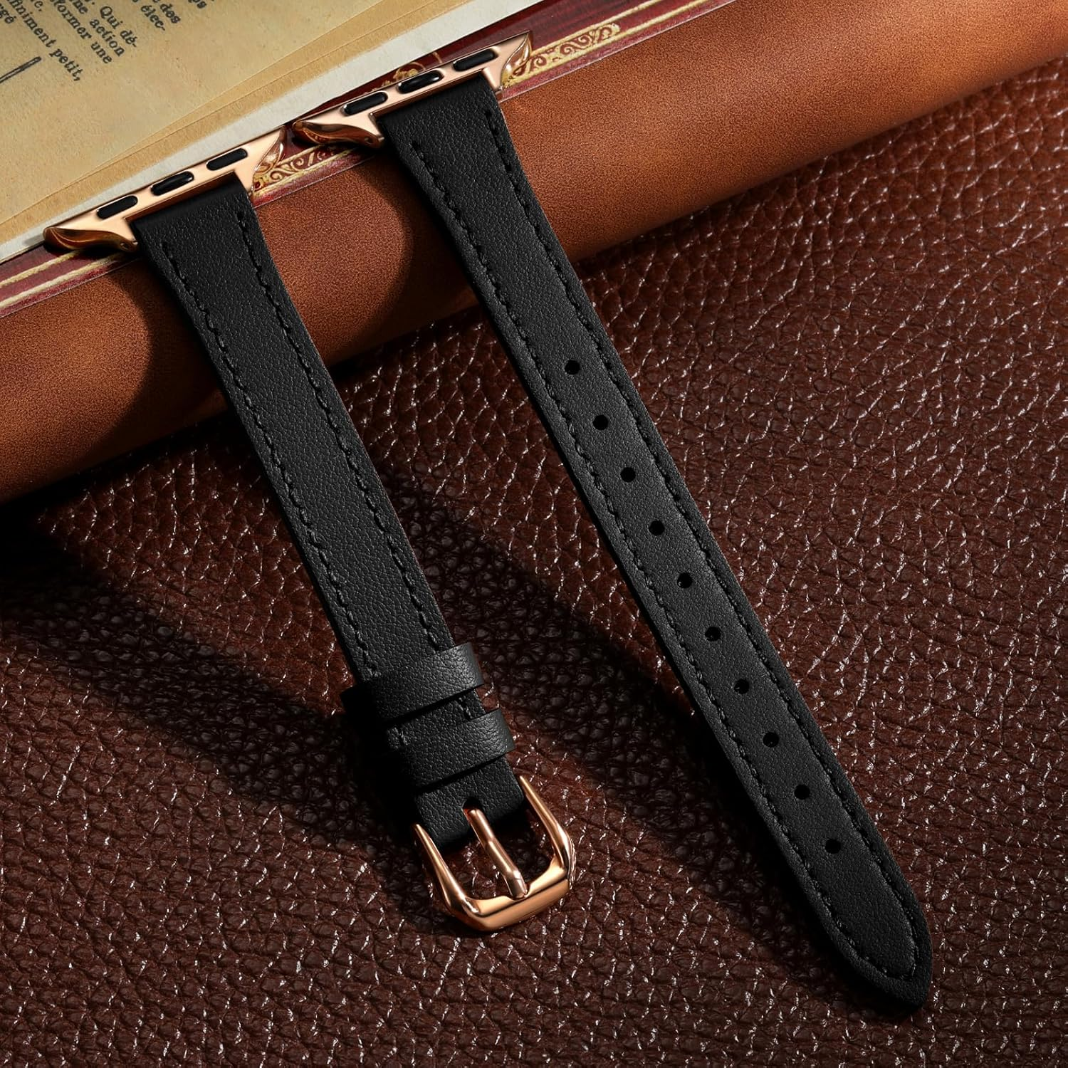 WJK Slim Leather Band Compatible with Apple Watch Series 11 10 9 8 7 6 5 4 3 2 1 SE and Iwatch 38Mm 40Mm 41Mm 42Mm Women, Top Grain Genuine Leather Thin Replacement Strap for Apple Watch, Multi Colors - Brown/Starlight image number 6