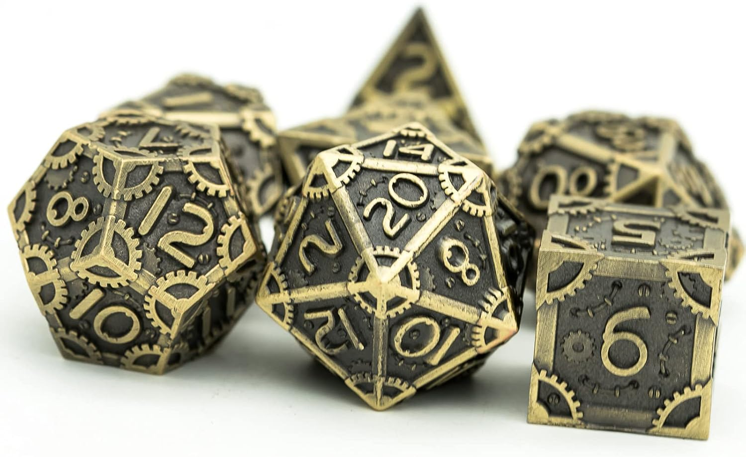 UDIXI Steampunk Style Metal Dice Set 7 Die Polyhedral DND Dice Set D&D Dice for Dungeons and Dragons Role Playing Game and Math Teaching (Ancient Bronze)