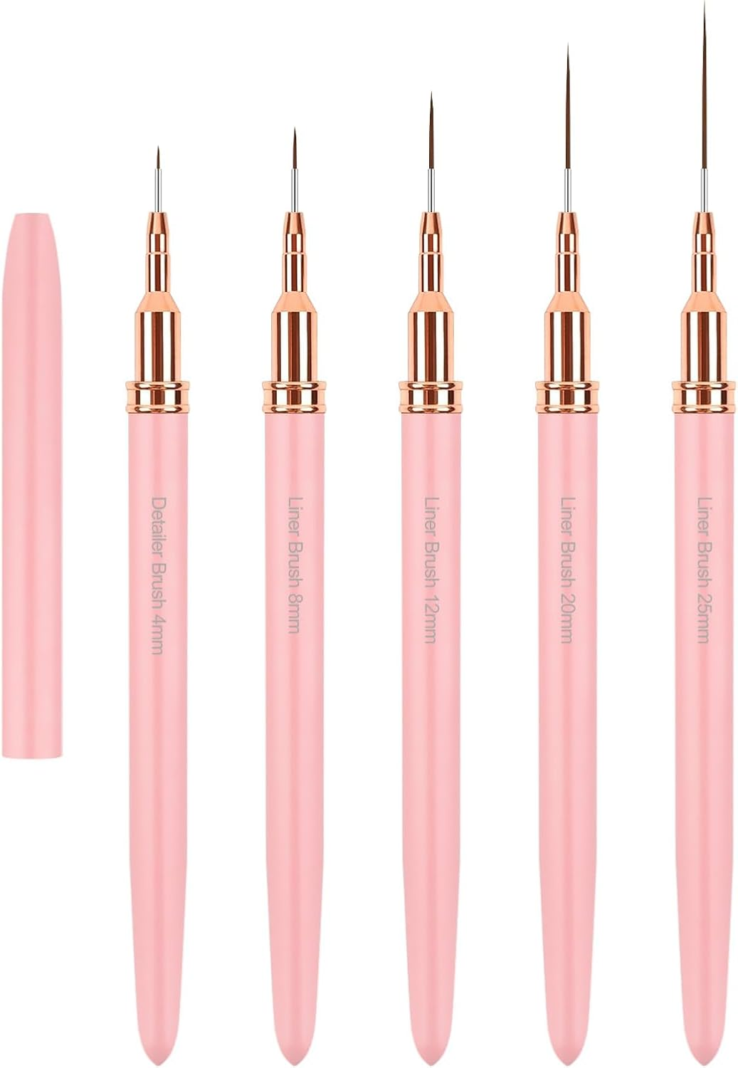 Sularpek Nail Art Liner Brushes, 5Pcs Nail Painting Design Brush Set for DIY & Professional Use - Fine Drawing, Long Lines, Thin Details - Sizes 4/8/12/20/25Mm, Pink image number 4