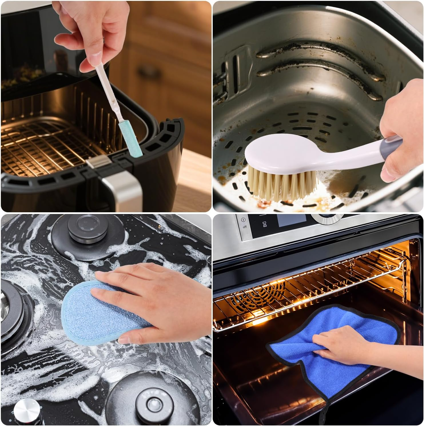 7Pcs Air Fryer Cleaning Kit, Air Fryer Cleaning Brush with 3 Style Brushes Sponge Towel Kitchen Clean Accessories for Stubborn Grease & Food Residue Removal image number 1