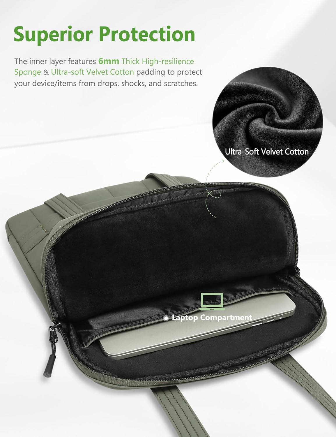 HYZUO 13.3-14 Inch Puffy Laptop Sleeve Padded Handbag for 13"-14" Macbook Pro/Air, 13" 13.3" Dell/Hp/Lenovo/Asus/Acer Notebook Chromebook, Women Slim Shoulder Bags Work Daily Bag, Midnight Green