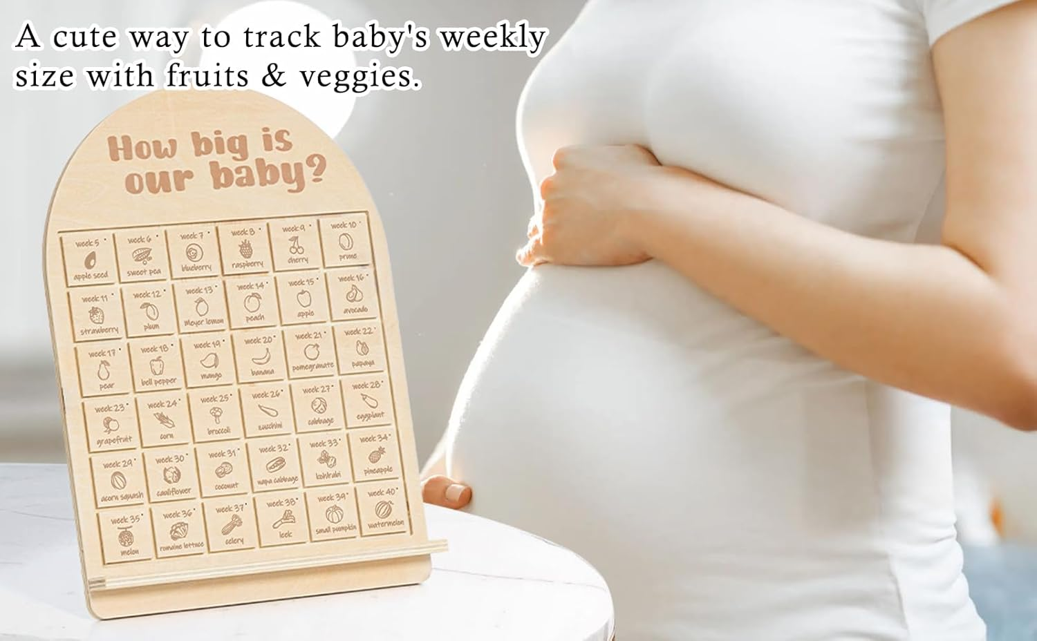 Pregnancy Tracker Board &ndash; Weekly Baby Size in Fruits & Veggies, Congratulations Pregnancy Gifts for Expecting Mom, Expecting Parents-To-Be, Baby Countdown, Mom-To-Be Gift for Pregnant Women or Couple image number 6