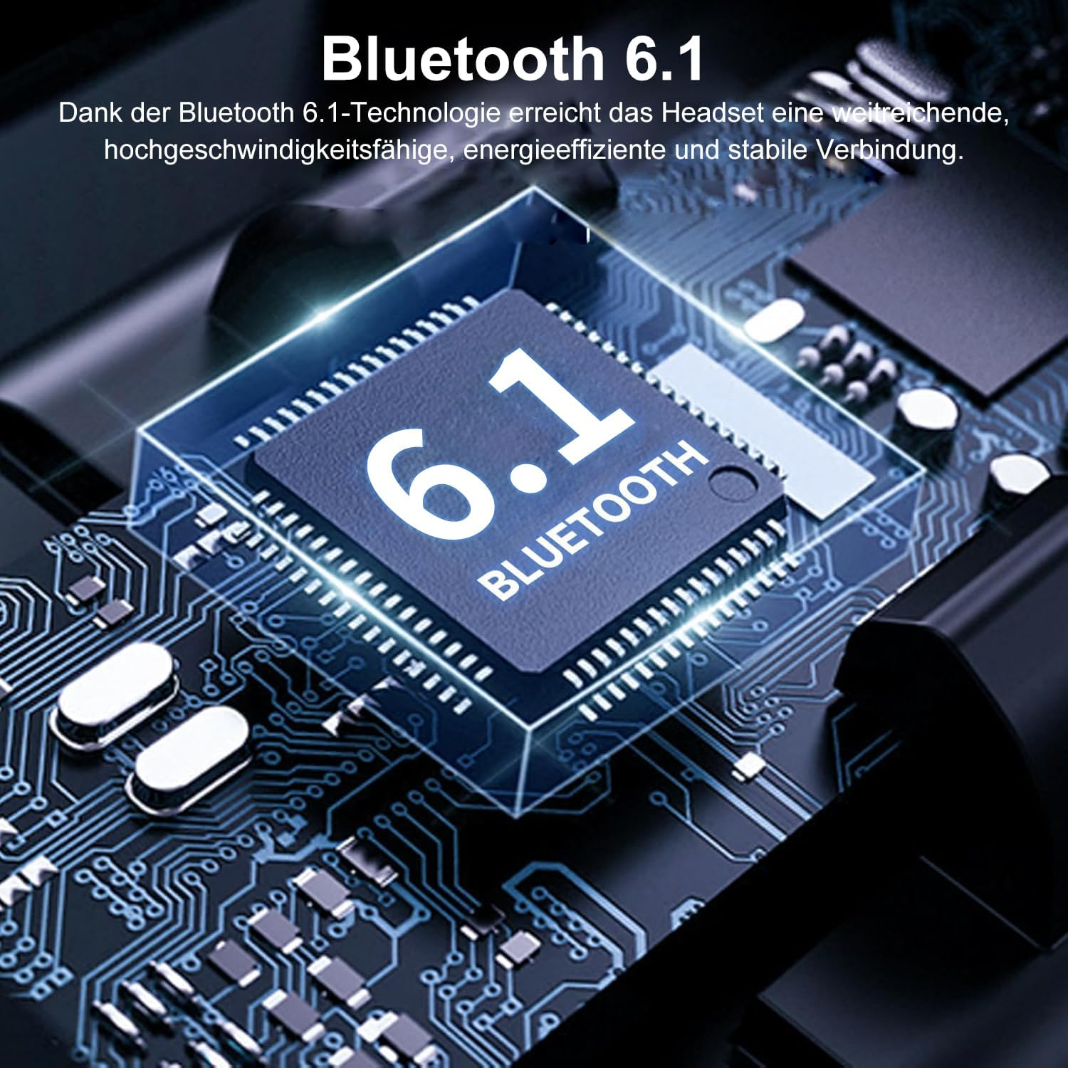 Headset Bluetooth 6.1 Wireless Headphones with CVC8.0 Microphone 100 Hours Playtime Hands-Free Mobile Phone Headset 1.5 Hours Quick Charge LED Charging Box Two Device Connection Earphones for Driving image number 6