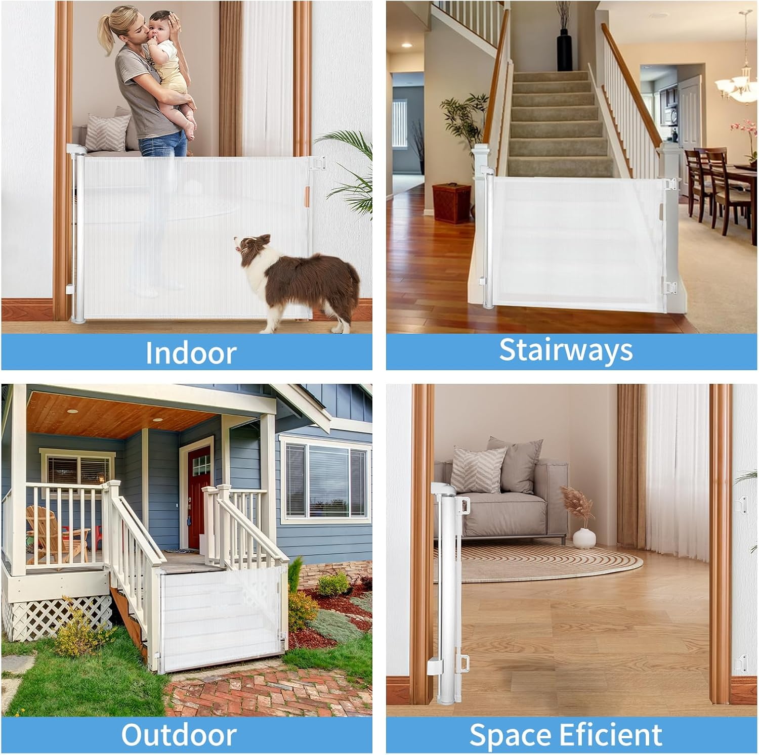 Veraste Retractable Baby Gate,Mesh Baby Gate or Mesh Dog Gate,33" Tall,Extends up to 55" Wide,Child Safety Gate for Doorways, Stairs, Hallways, Indoor/Outdoor（White,33"X55" image number 2