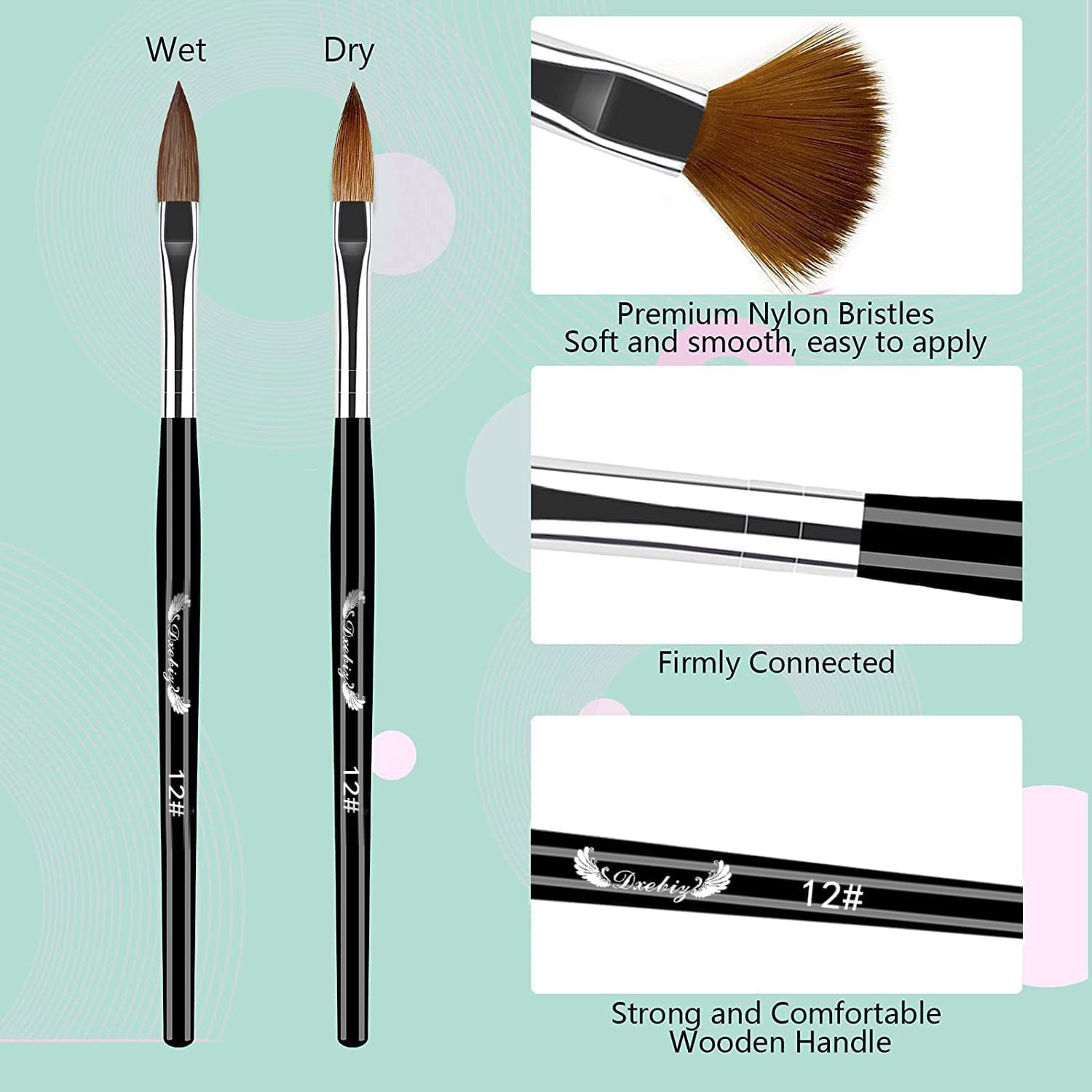 MAGIC ARMOR 5Pcs Acrylic Nail Brush for Acrylic Nails Acrylic Powder, Professional Nail Art Brushes Set, Nail Brushes Size 4/6/8/10/12 for Acrylic Application Nail Extension Carving Nail Art Tool image number 5