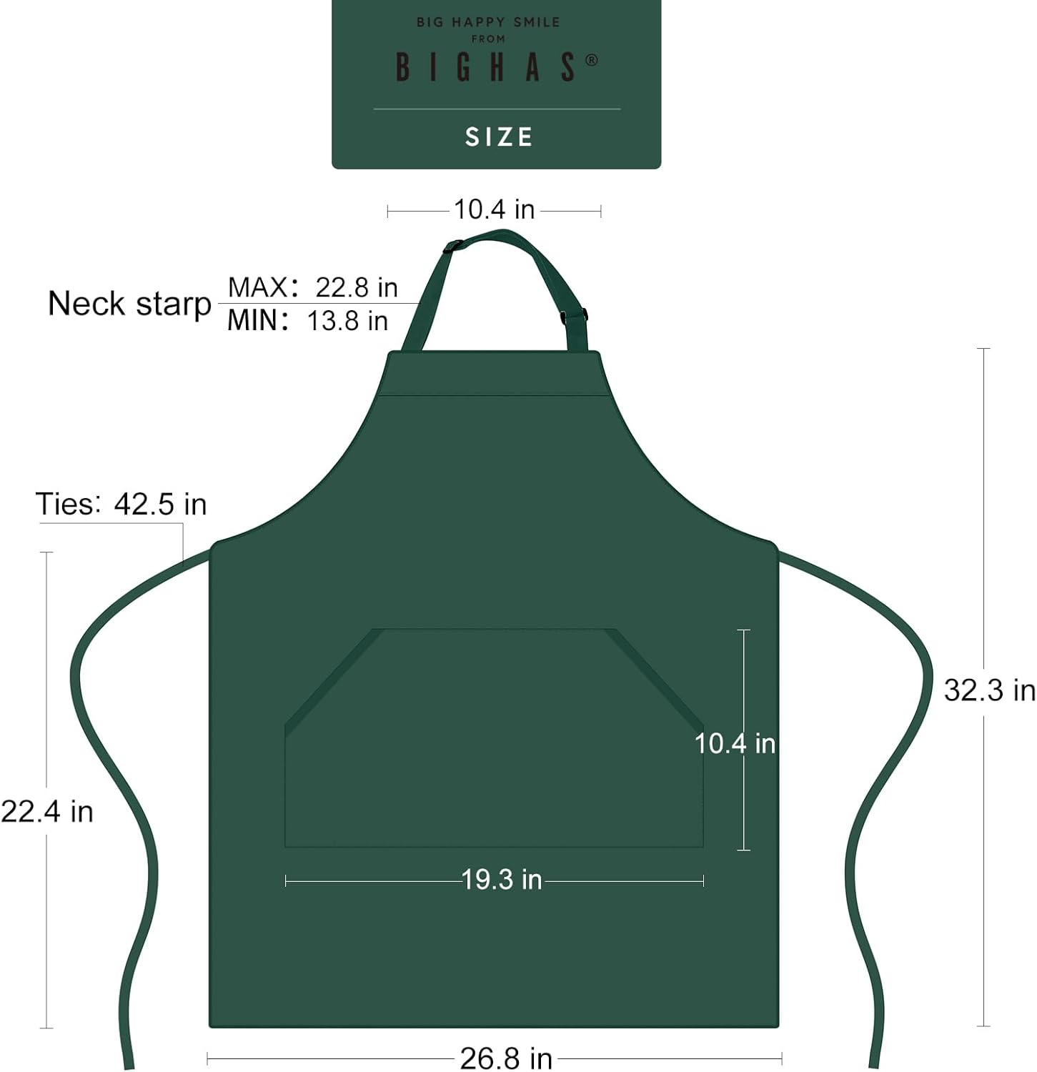 BIGHAS Adjustable Bib Apron with Pocket Extra Long Ties for Women Men, 18 Colors, Chef, Kitchen, Home, Restaurant, Cafe, Cooking, Baking (Dark Green) image number 2