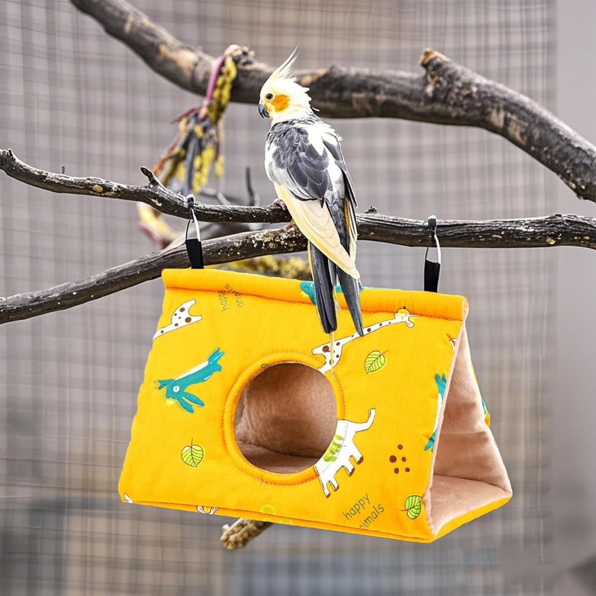 Large Bird Hanging Hammock Winter Warm Bird Nest House Suspended Hammock Plush Shed Swing Cave Cabin for Parrot Parakeet Cockatiels Budgies Lovebird (Yellow) image number 5