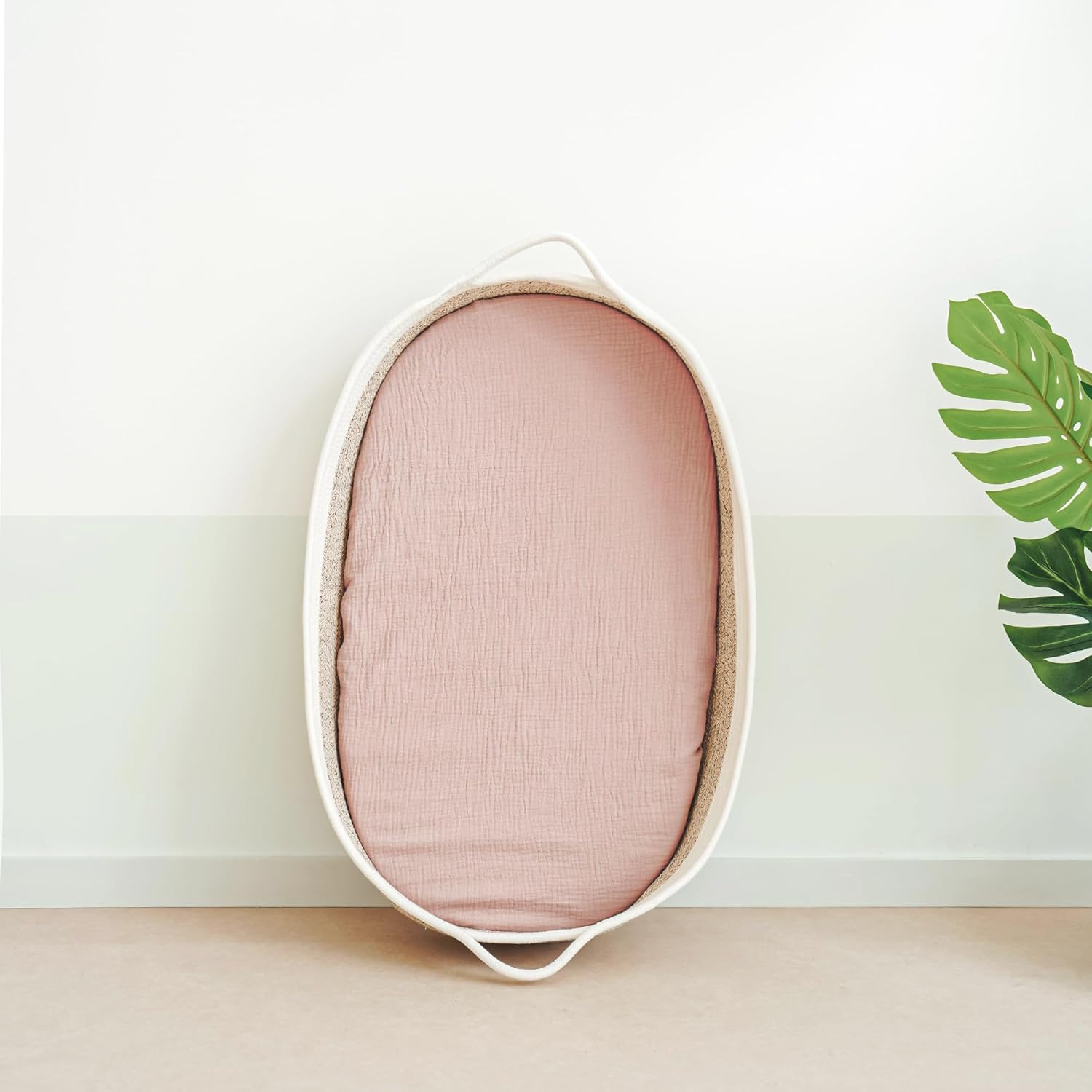 Muslin Bassinet Sheets for Babies &ndash; Soft & Breathable 100% Cotton Fitted Sheets for Oval, Rectangle, Hourglass Bassinet Mattress Pads, 2-Pack (Pink) image number 6