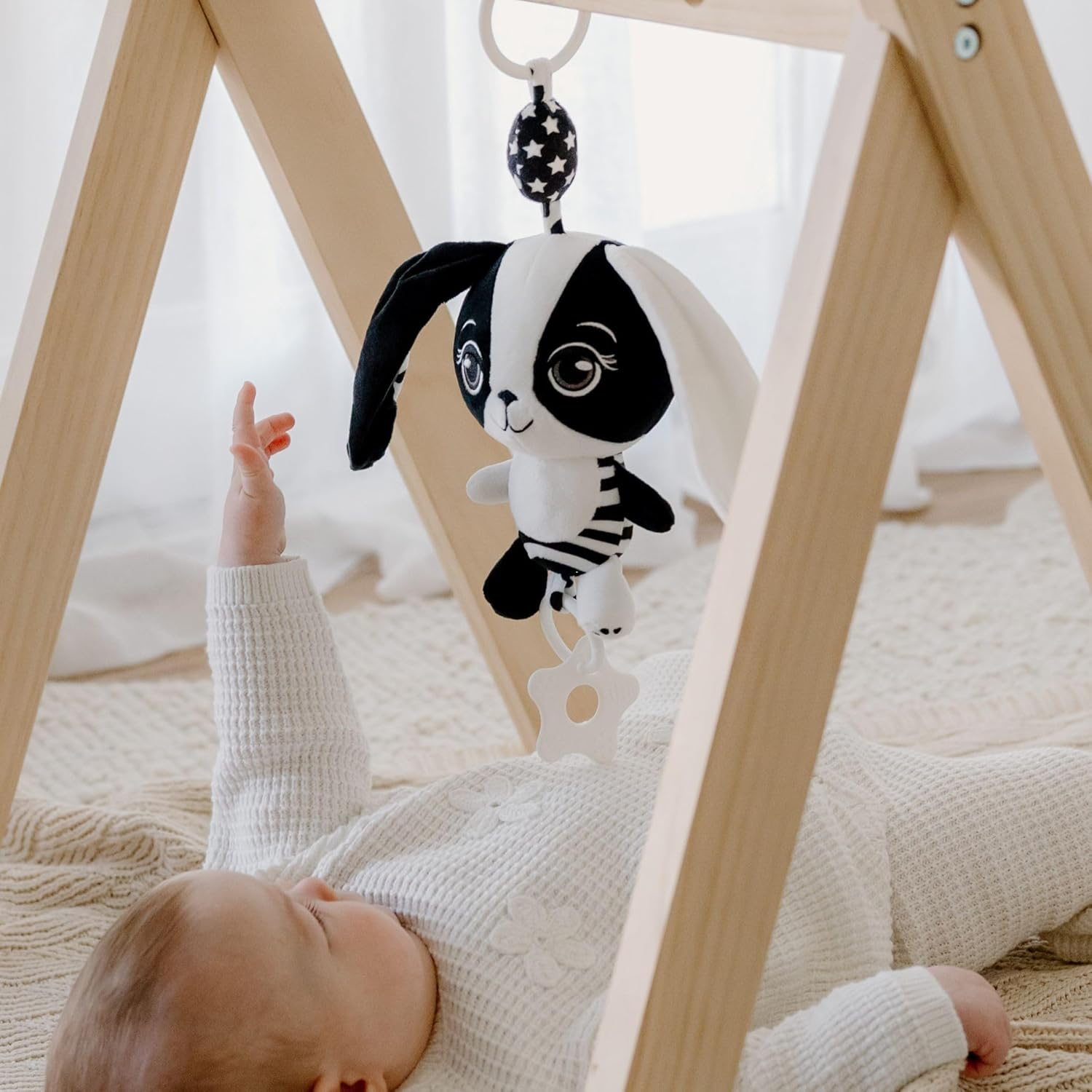 Billie the Bunny &ndash; High Contrast Sensory Baby Toy (0&ndash;24 Months) | Hanging Plush Bunny | Pram Toy, Stroller Toy, Baby Car Toy, Play Gym Hanging Toy | Black and White Hanging Baby Toy image number 4