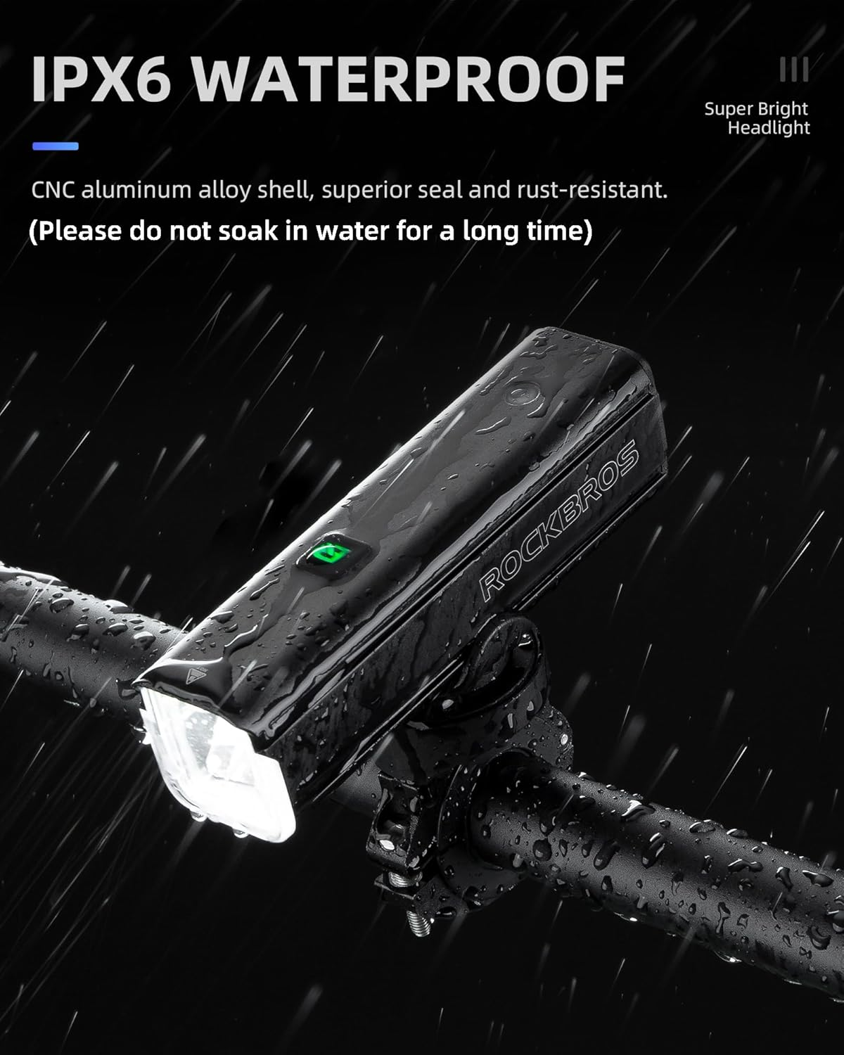 ROCKBROS 1500 Lumens Bike Light for Night Riding, 5000Mah USB-C Rechargeable Bike Headlight, Aluminium Alloy IPX6 Waterproof Bike Front Light image number 4