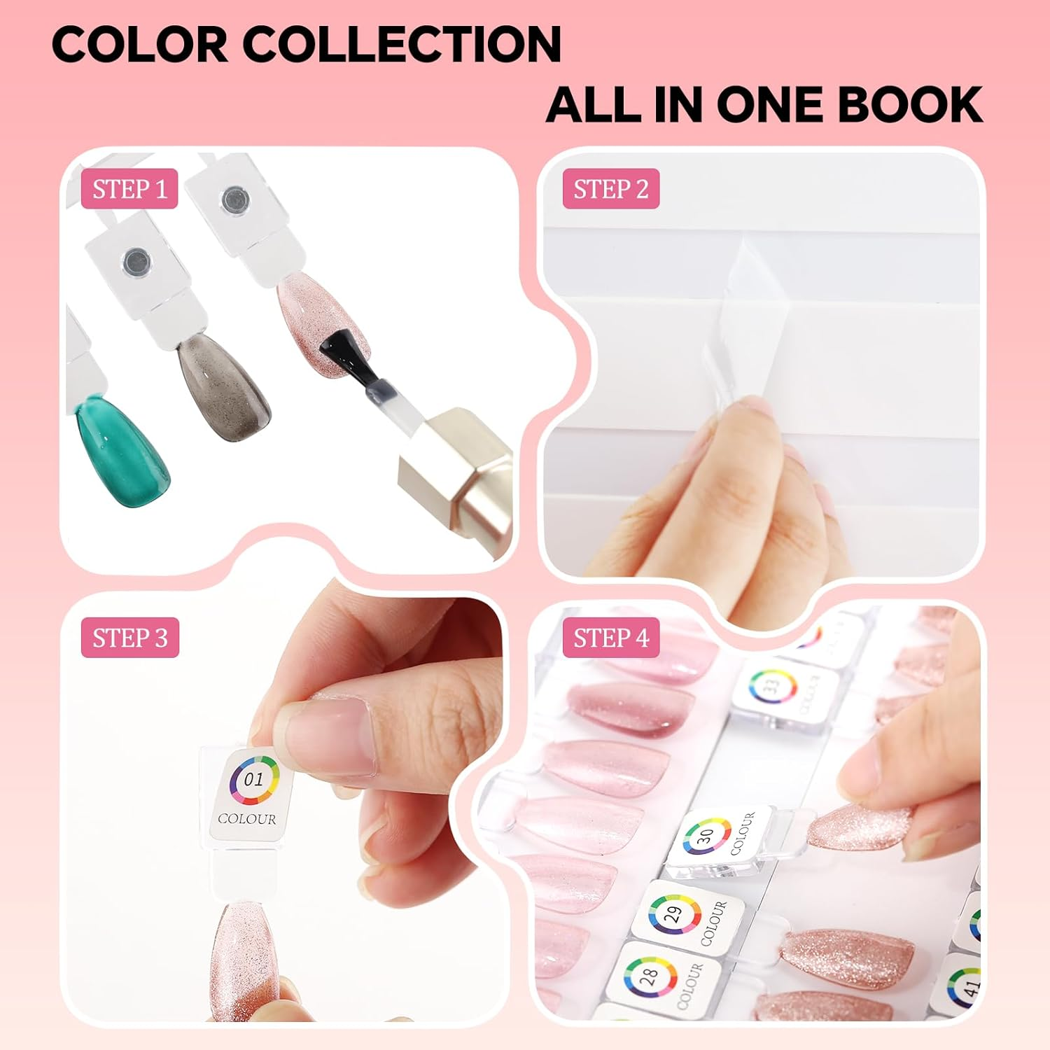60 Magnetic Nail Swatch Book,Leather Nail Color Display Book with 72 Magnetic Tips & Number Labels,Professional Removable Page Design Nail Salon Color Book for Easy Preview & Storage Gold image number 4