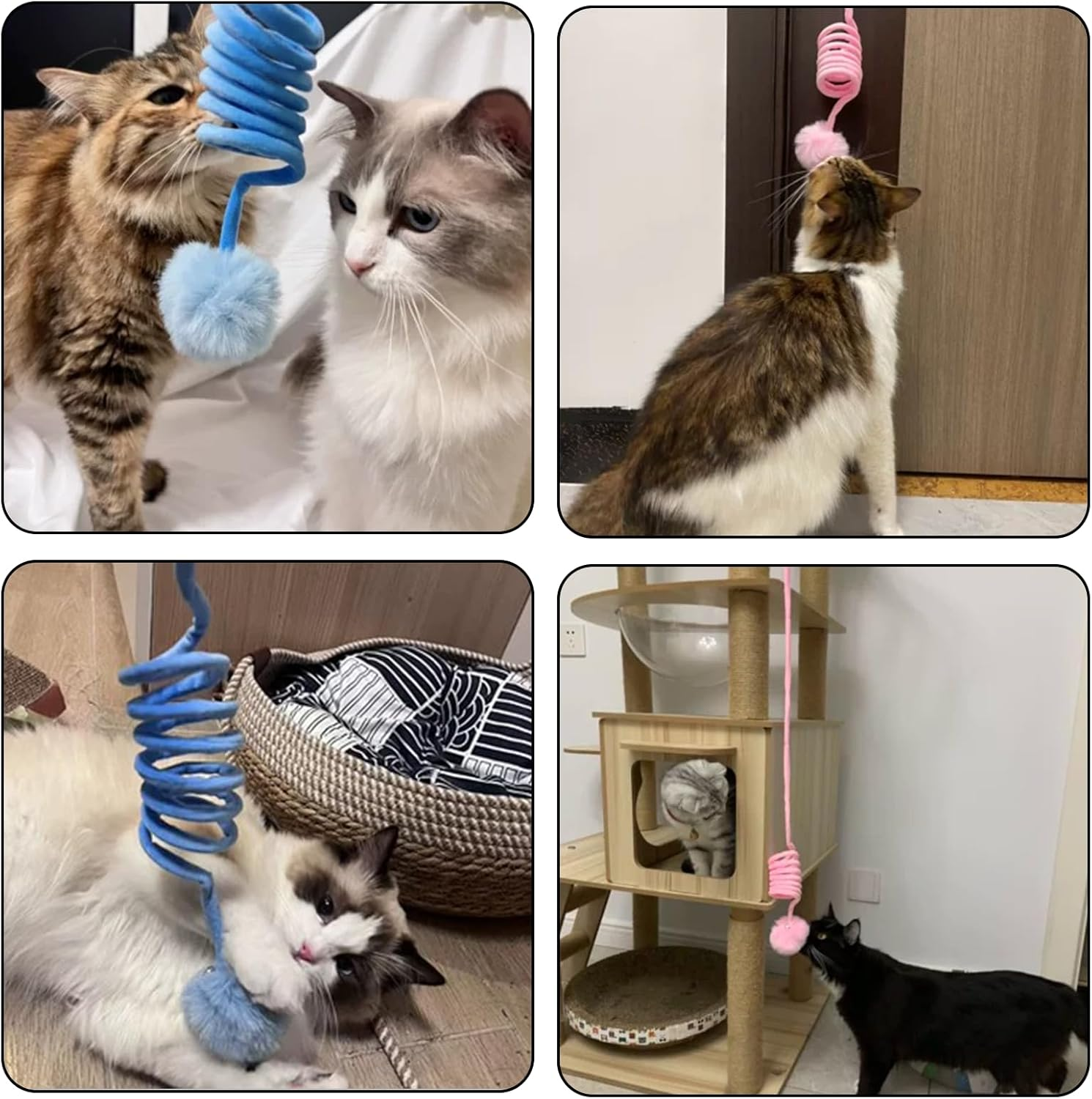 BEE&FLOWER Pack of 3 Cat Spring Toys, Self-Engineering Hanging Stretchy Cat Spring with Bell & Suction Cup, Soft Plush Interactive Cat Toy for Cat Run & Boredom image number 5