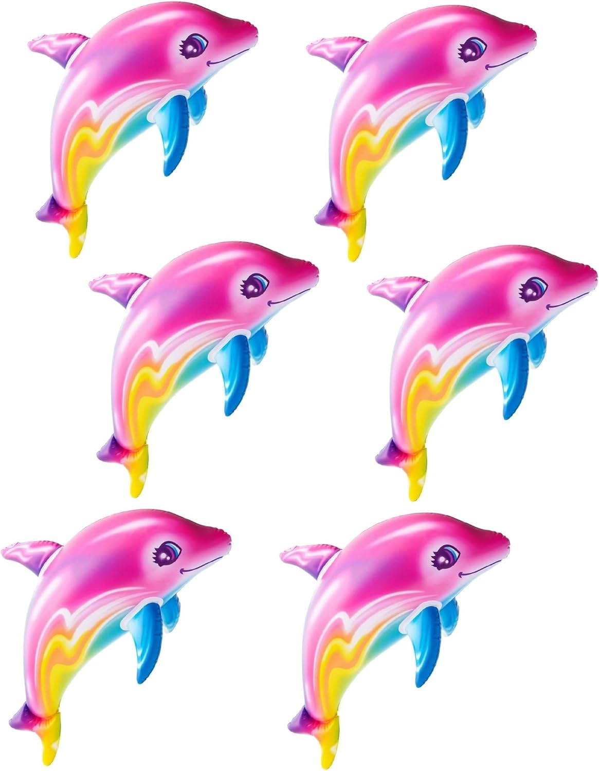 'Zugar Land Large 36'' Pink Rainbow Colorful Dolphin Inflatable Pool Toy (Pack) Inflate Beach Poolside Aquatic Themed Decor Birthday Party Decoration' image number 2