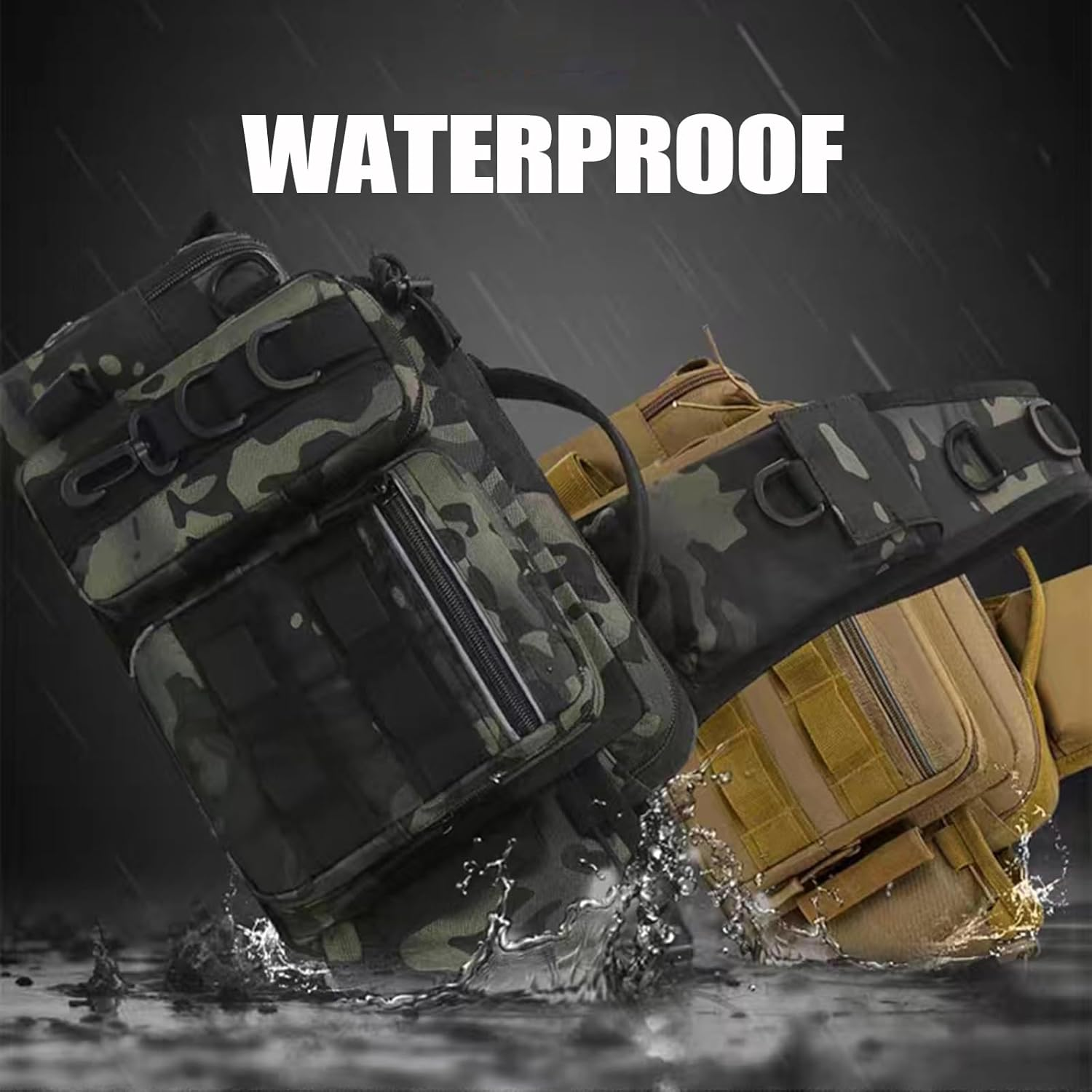 Fishing Tackle Storage Bag Fly Fishing Gear Pack Backpack for Men and Women Sling Bag Shoulder Cross Body Fishing Bag with Rod Holder Hiking Waterproof Nylon (Black)