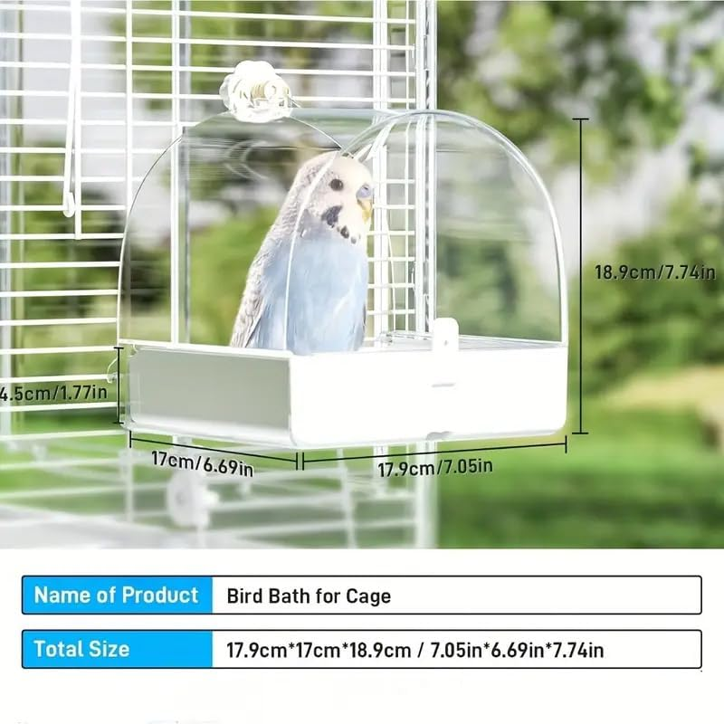 AIMALL Large Parrot Bird Bath Box with Drawer &ndash; 7.05X6.69X7.74In Hanging Cage Bathtub & Feeder for Budgie Cockatiel Parakeet Starling with Optional Protective Cover - Overdress image number 6