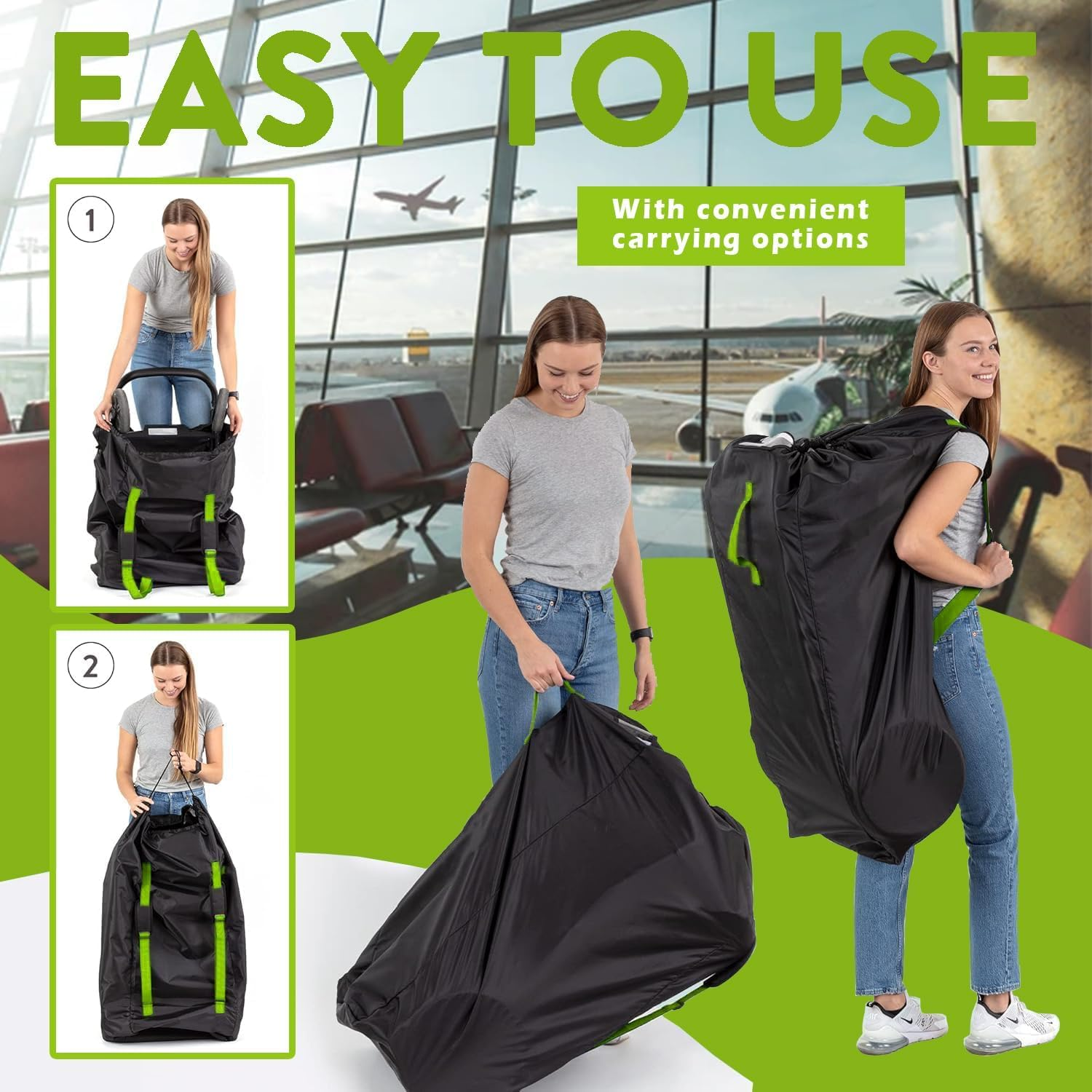 Bestbless Stroller Travel Bag, Portable Pram Bag for Airplane, Car Seat Travel Bag, Large Pushchair Cover with Shoulder Strap, Waterproof Gate Check Bag for Infant Strollers image number 2