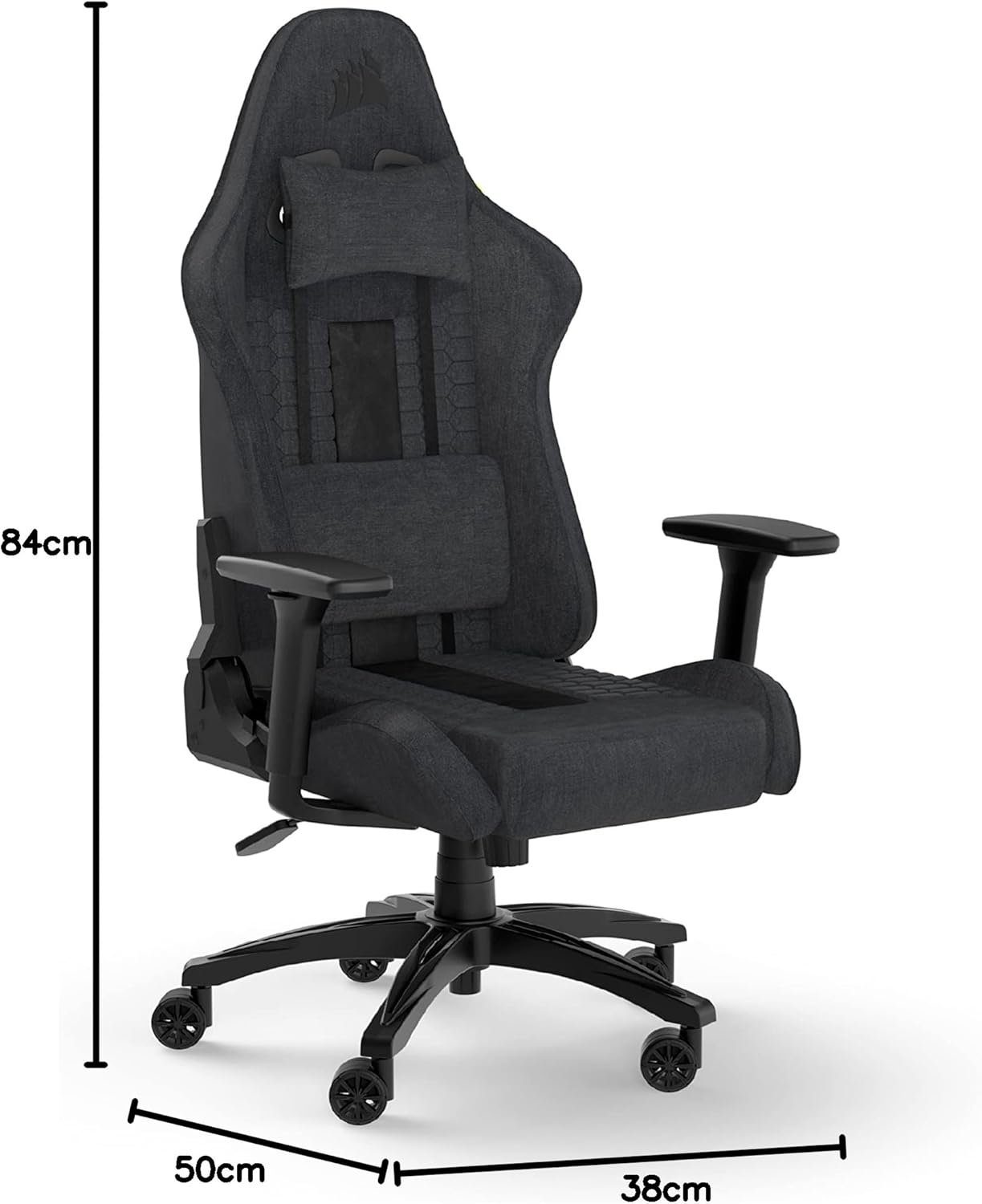 CORSAIR TC100 RELAXED Gaming Chair - Fabric - Racing-Inspired Design - Lumbar Pillow - Detachable Memory Foam Neck Pillow - Adjustable Seat Height - Adjustable Armrests - Grey & Black image number 5