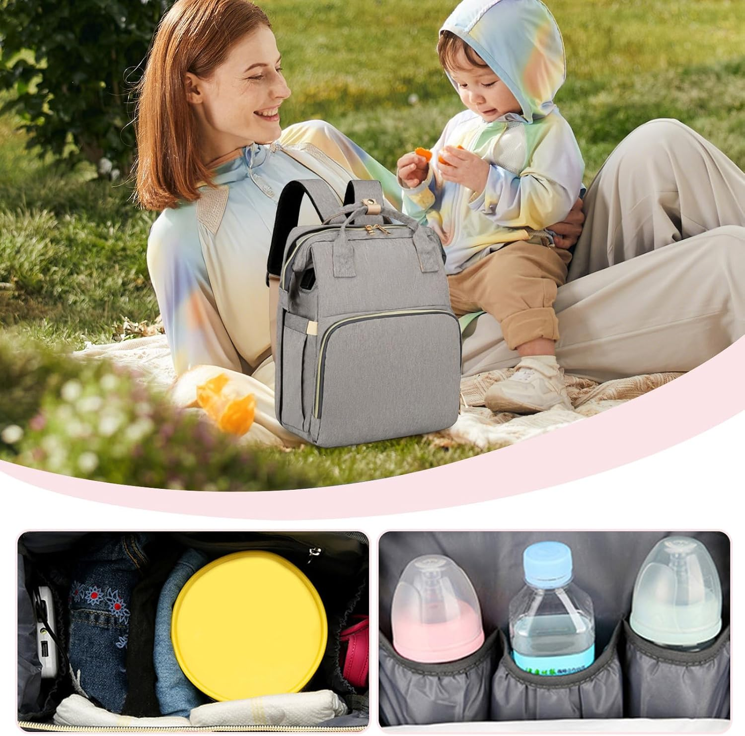 Baby Changing Bag: Waterproof Travel Bag, Lightweight Design with Multi-Function Accessories for Car Hospital | Airplane & Outdoor Activities Baby Bags Organizer - All Grey image number 5