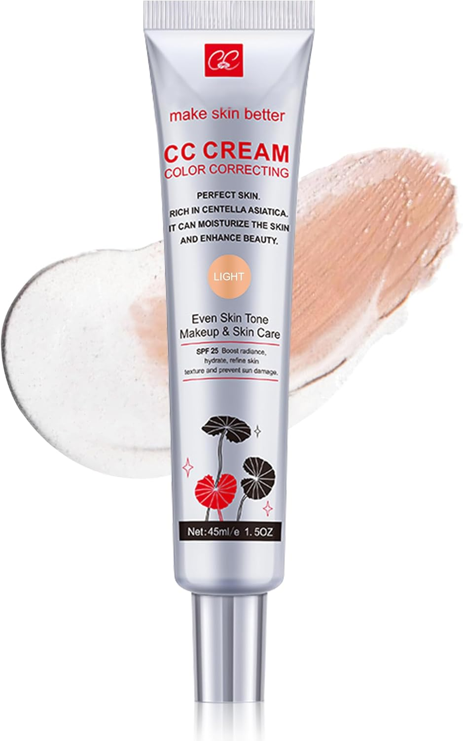 Erinde Color Correcting CC Cream with Centella, Women Lightweight CC Cream Foundation with SPF 25, Color Correcting Cream, Medium Coverage CC Cream Foundation, Natural Finish #02