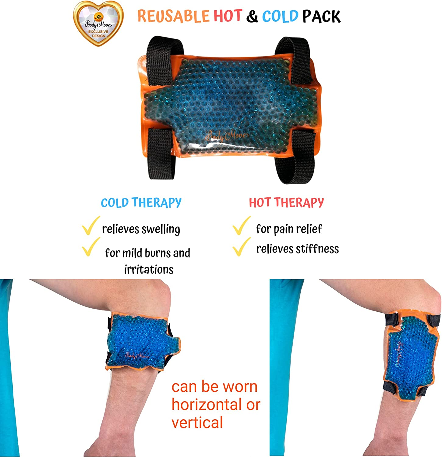 Bodymoves Tennis Elbow Brace (2 Pack) plus Hot and Cold Gel Pack (Active Blue)