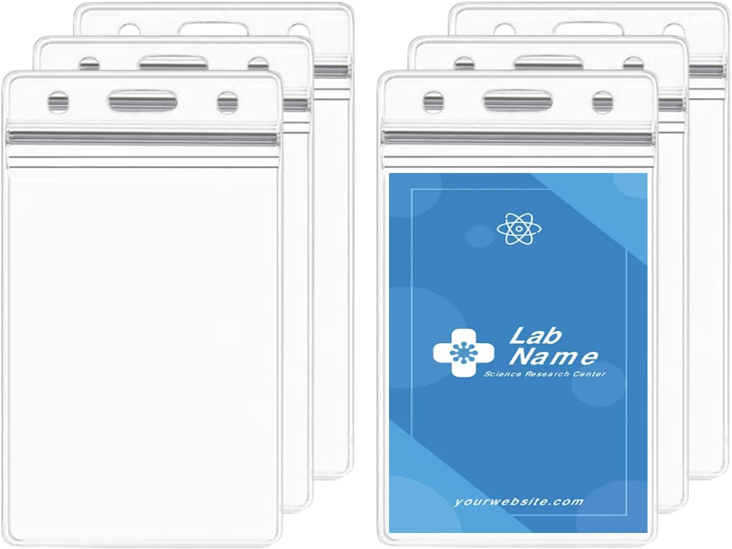 6 Pcs Vertical ID Card Name Tag Badge Holder Pouch PVC Lanyard Work Badge with Waterproof Type Resealable Zip image number 1