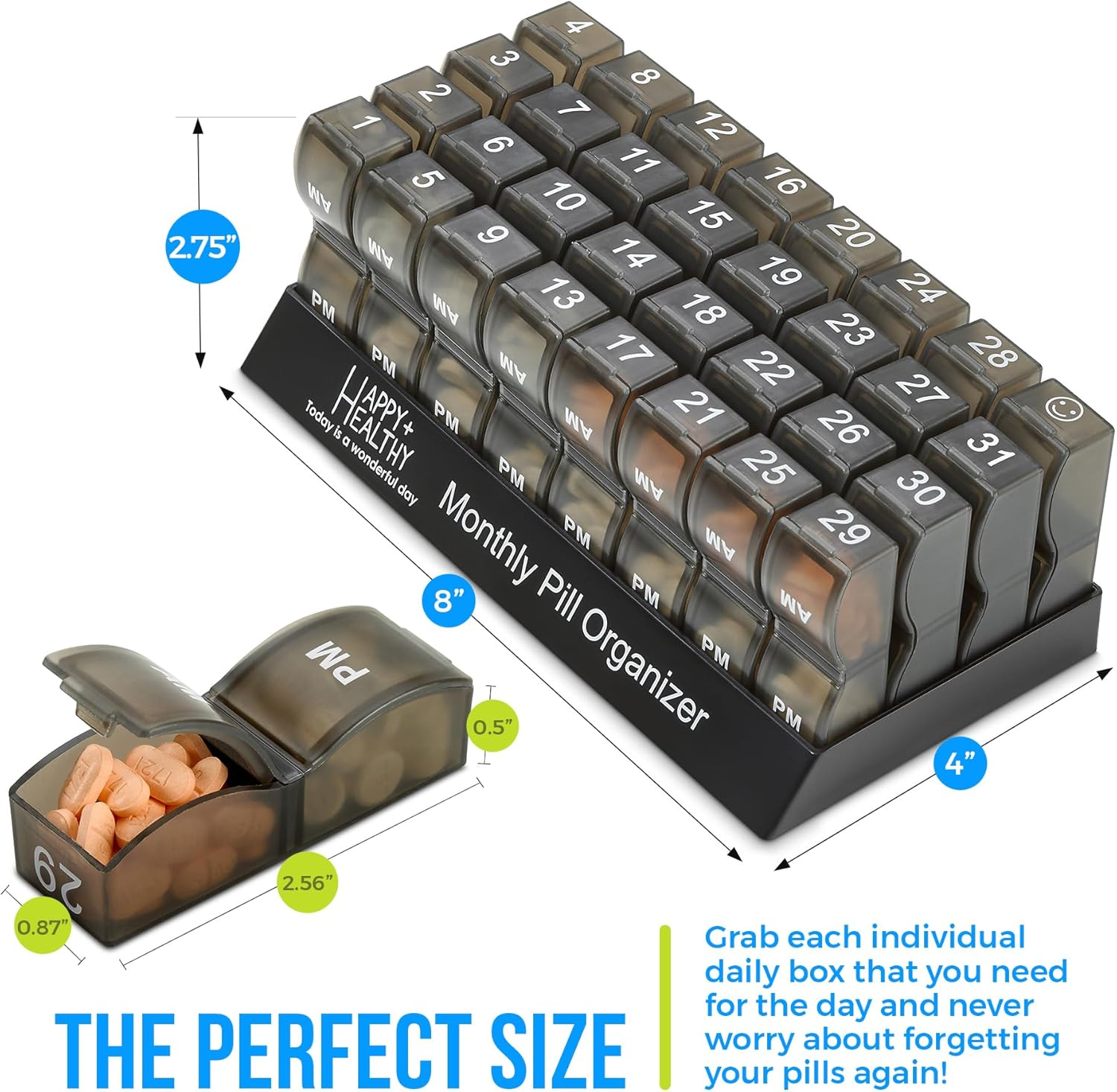 Monthly Pill Organizer - Am/Pm Daily Pill Organizer 32 Compartments for Each Day, Pill Dispenser and Dispenser Caddy That Helps You Organize Your Life image number 2