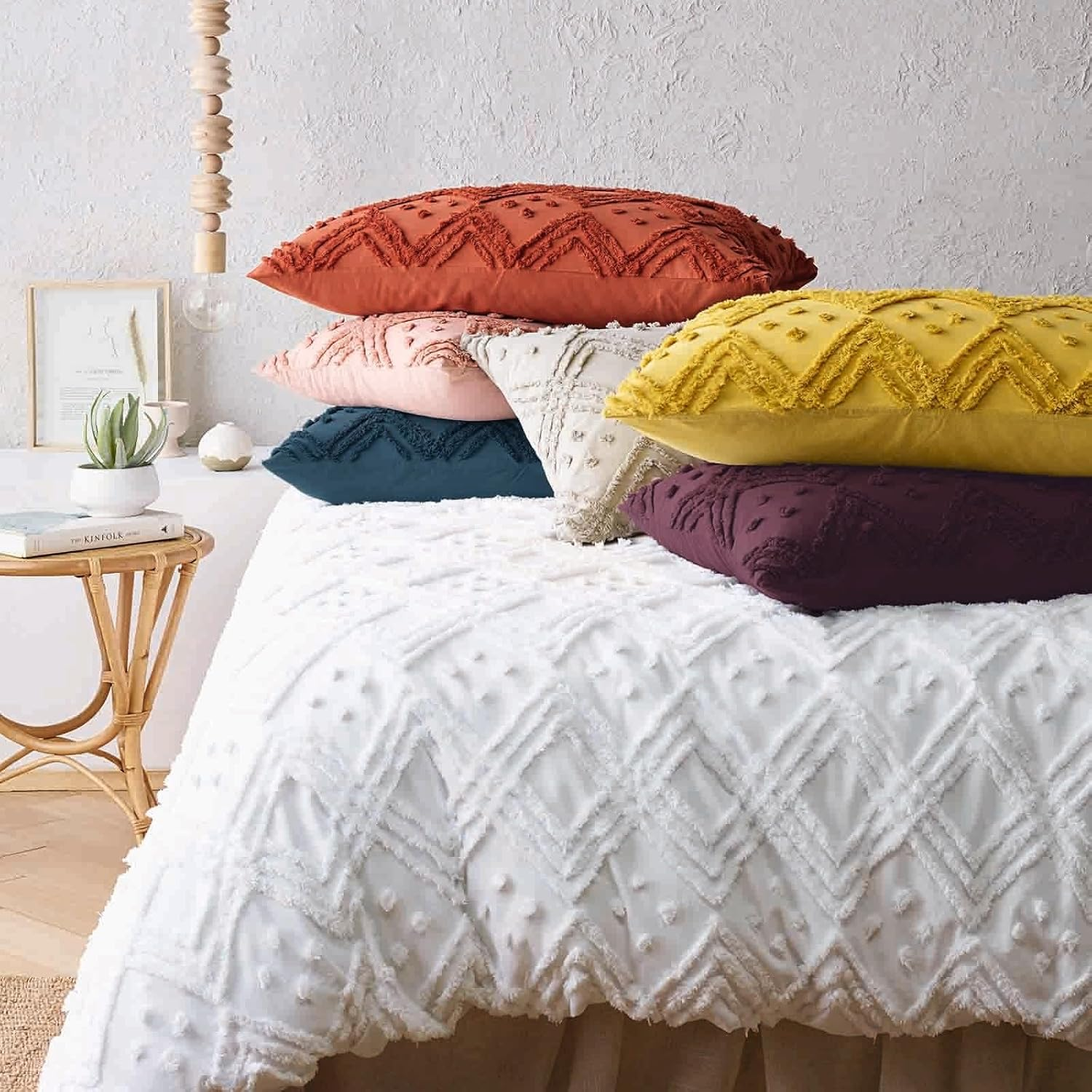 Park Avenue Medallion 100% Cotton Vintage Washed Tufted Quilt Cover Set, Queen, White image number 2