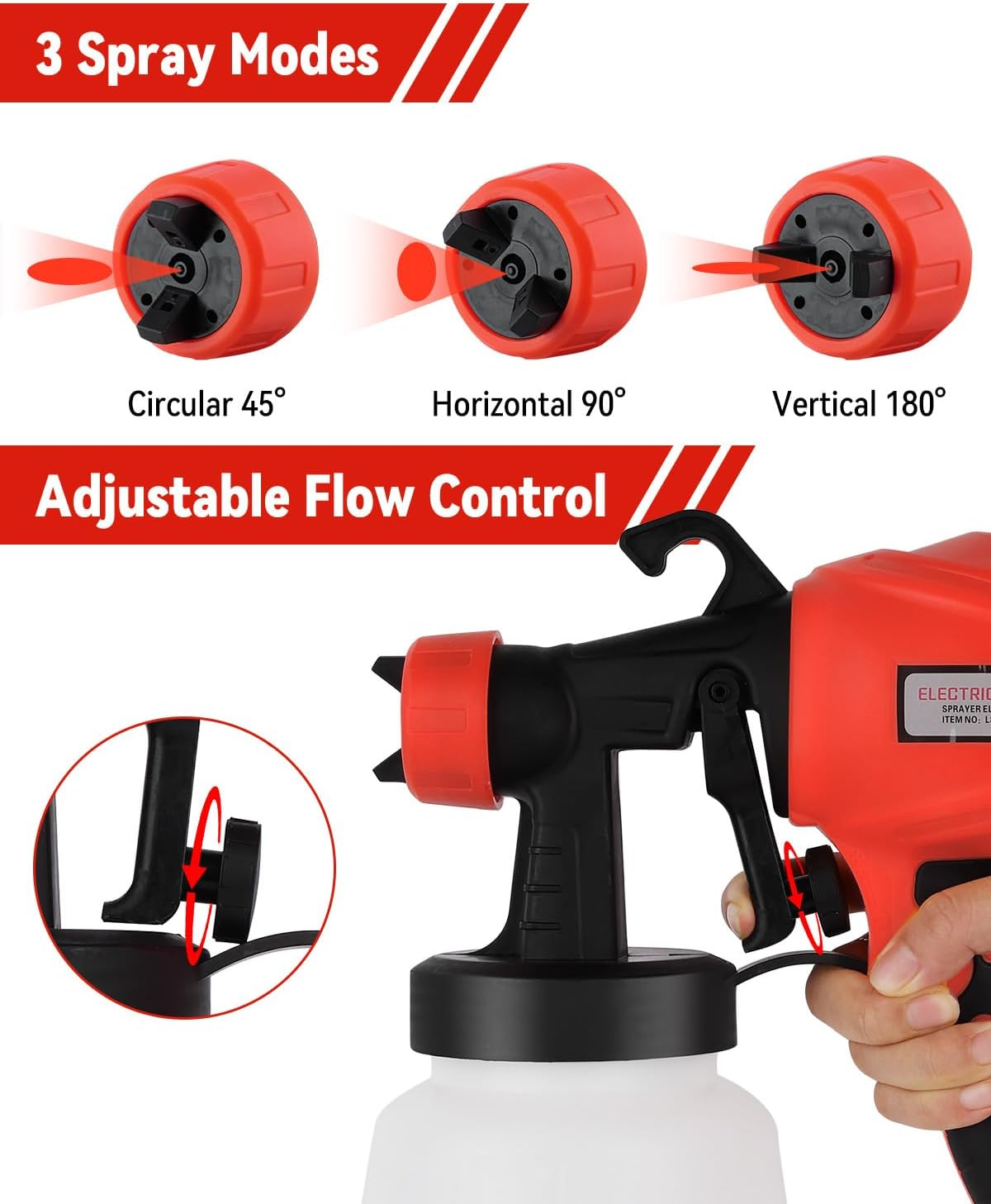 Musclez Paint Sprayer, 900Ml Capacity Paint Spray Gun, 3 Spray Modes Electric Paint Sprayer, Easy to Clean and Assemble, Suitable for Walls, Furniture, Cabinets, Fences, Doors, Chairs image number 5