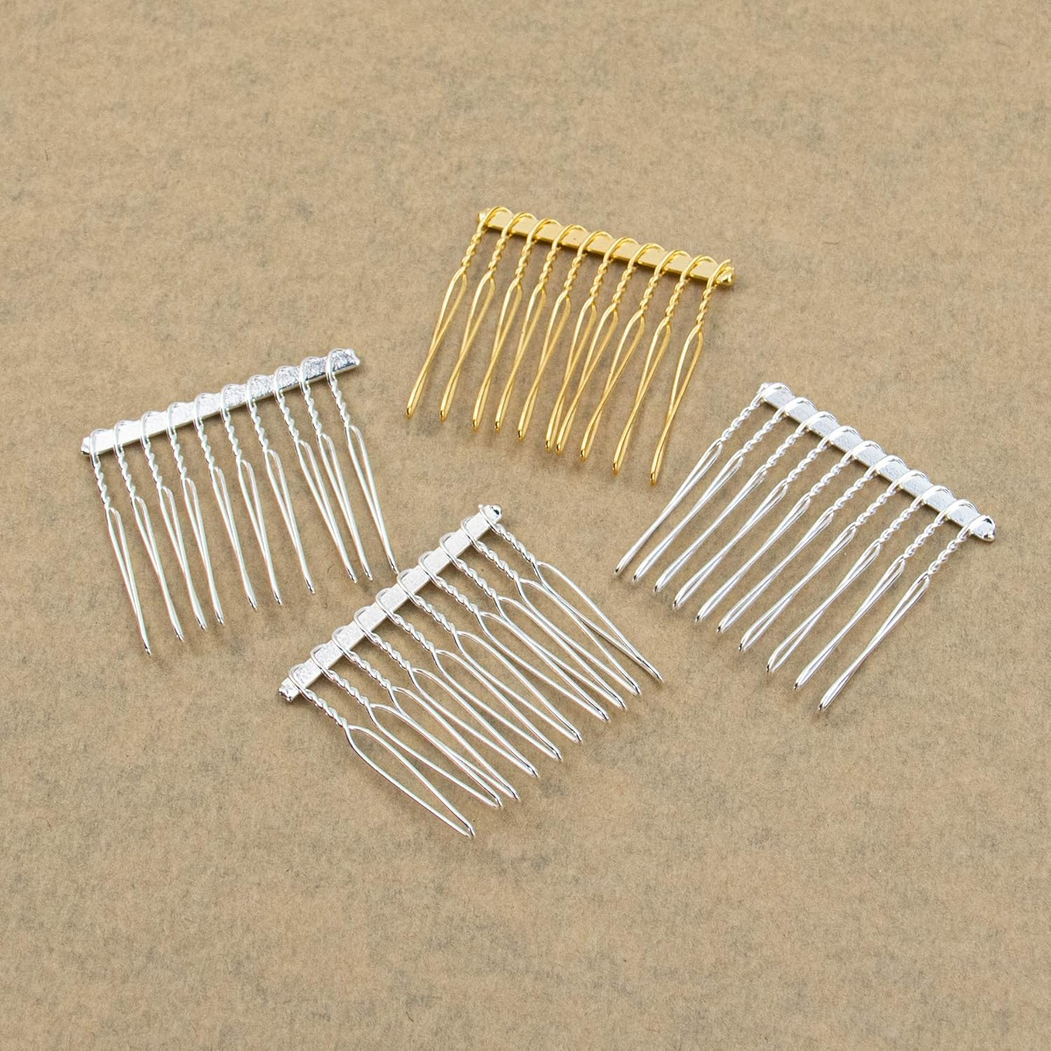 AUEAR, 20 Pack 10 Teeth Metal Veil Comb Hair Wire Clips Twist Bridal Wedding Combs Silver Gold image number 5