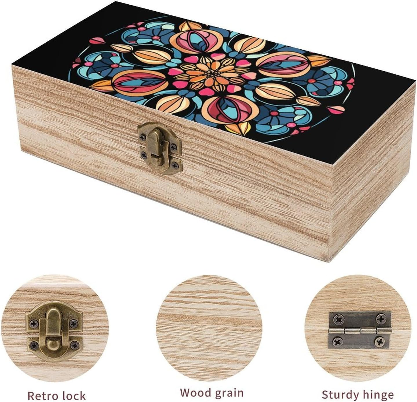 Art Deco Glass Wooden Box Wood Wedding Keepsake Boxes with Lids Small Decorative Boxes Lightweight Wooden Memory Storage Box for Crafts Keepsakes Jewelry Photo Letter Storage image number 3