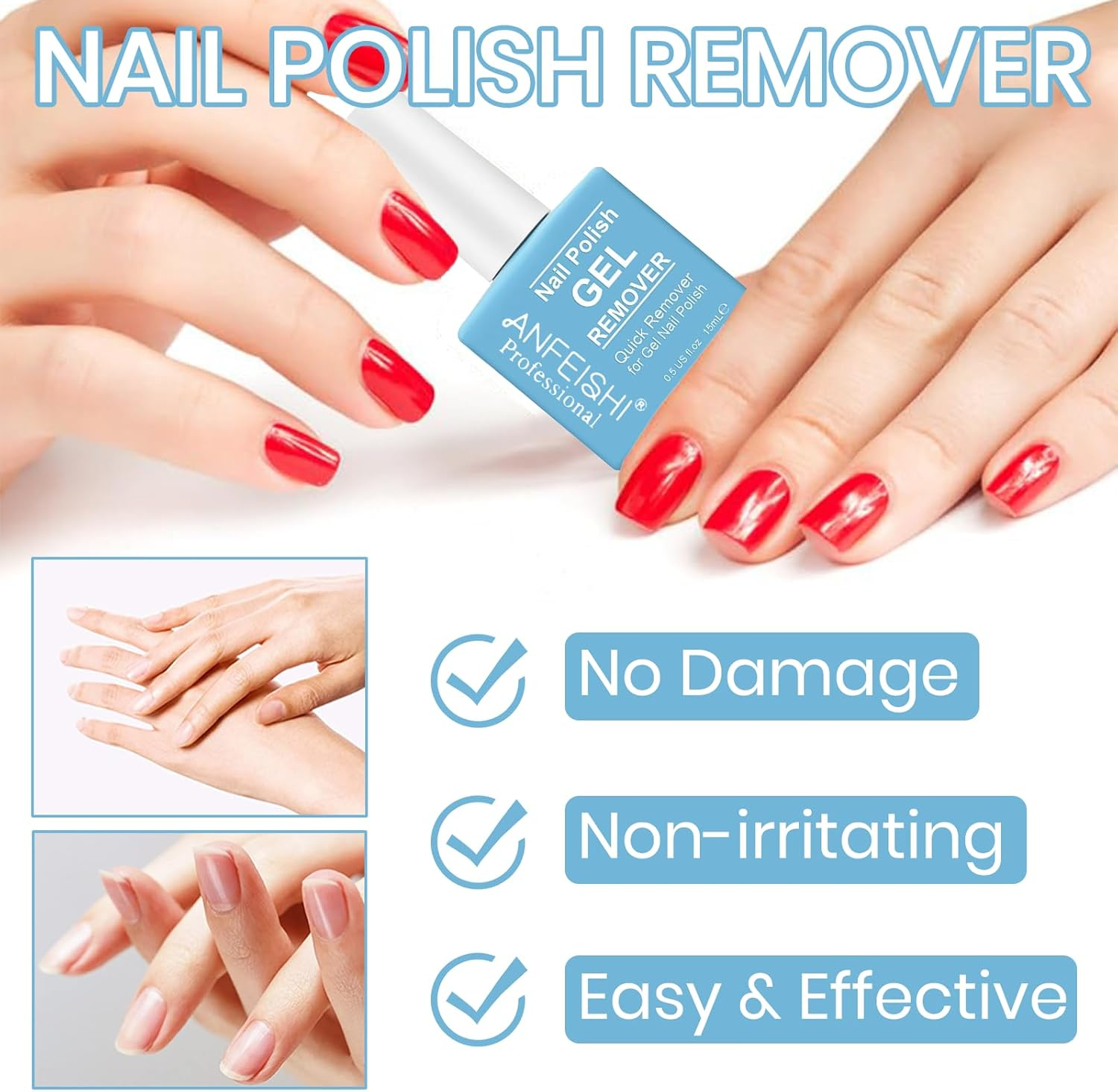 2PCS Professional Gel Nail Polish Remover Kit with Rubbing Strip, Quickly & Easily Remove Nail Polish within 3-5 Minutes, Non-Irritating, Include Sponge Strip and Steel Push image number 4