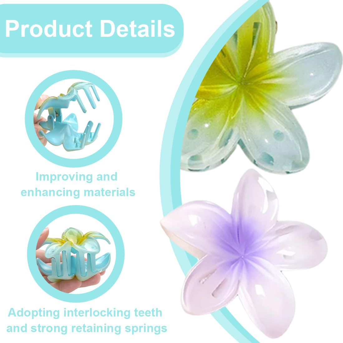 BCHKO Pack of 8 Flower Hair Clips Hair Clip Flower Hawaiian Flowers Claw Clips for Women Thick Thin Hair Styling Accessories (8 Colours) image number 5