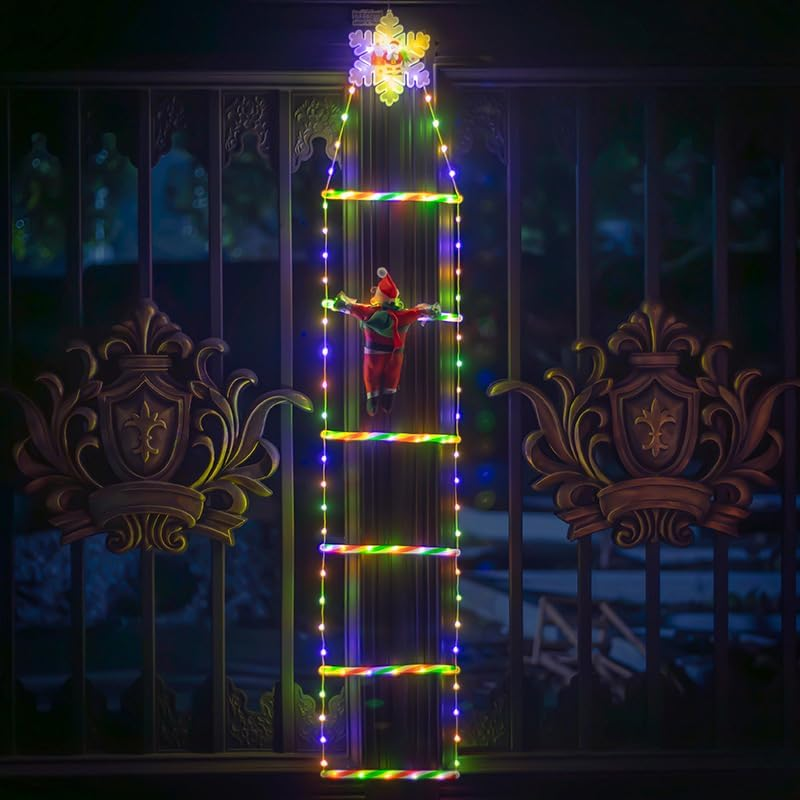 LED Santa Claus Ladder Fairy Lights, 1.20 Metres, 110 LED Outdoor Christmas Lights with Santa, Timer, Memory Function, 8 Modes, Colourful Fairy Lights Plug for Windows, Christmas Decoration image number 1