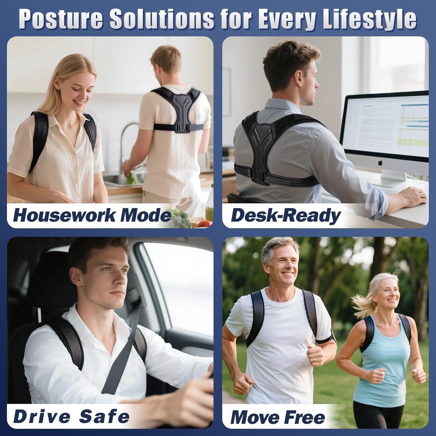 Posture Corrector for Women & Men, Adjustable Upper Back Brace with Anti-Chafing Pads for Neck/Shoulder/Back Pain Relief, Breathable Invisible Posture Brace for Office, Driving, Fitness. (Black, Medium) image number 4