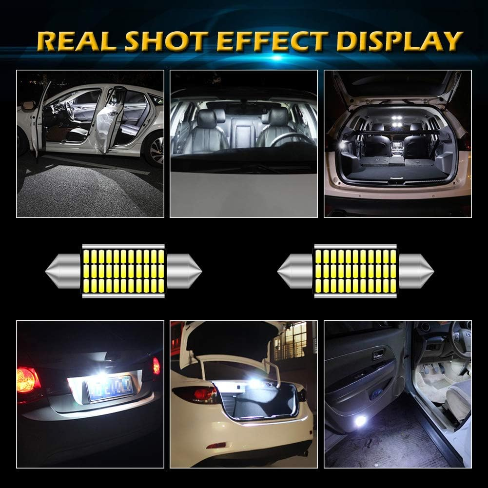 Katur 41Mm 42Mm Festoon C5W Led Bulbs 6000K White Light Super Bright Chipsets Canbus Error Free for 211-2 212-2 214-2 2112 2122 569 578 Interior Dome License Plate Door Lights (4Pcs,White) image number 1