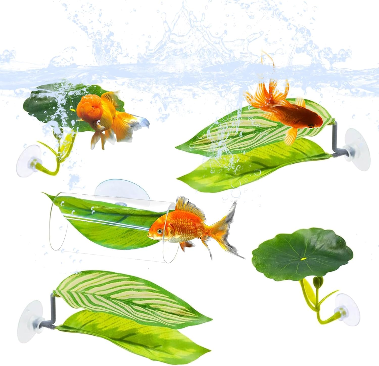 5-Piece Betta Fish Tank Accessories Set: Non-Tear Soft Aquarium Plants, Acrylic Hideout Tube Tunnel & Leaf Hammock for Stress-Free Environment &ndash; Safe Decorations with Spare Suction Cups image number 6