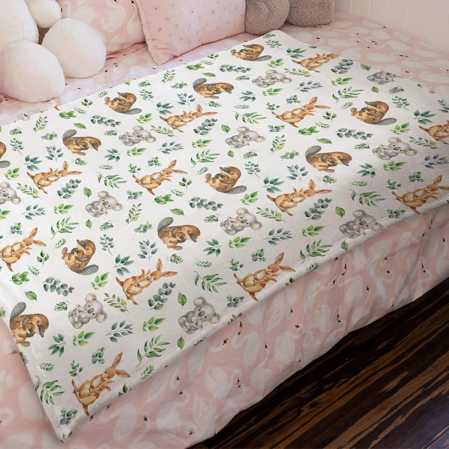 Baby Australian Animals Blanket for Boy Girl Koala Kangaroo Green Leaves Swaddle Blanket Wildlife Soft Flannel Receiving Blankets Infant Newborn Toddler Nursery Crib Bed Blankets Playmat 30X40 image number 6