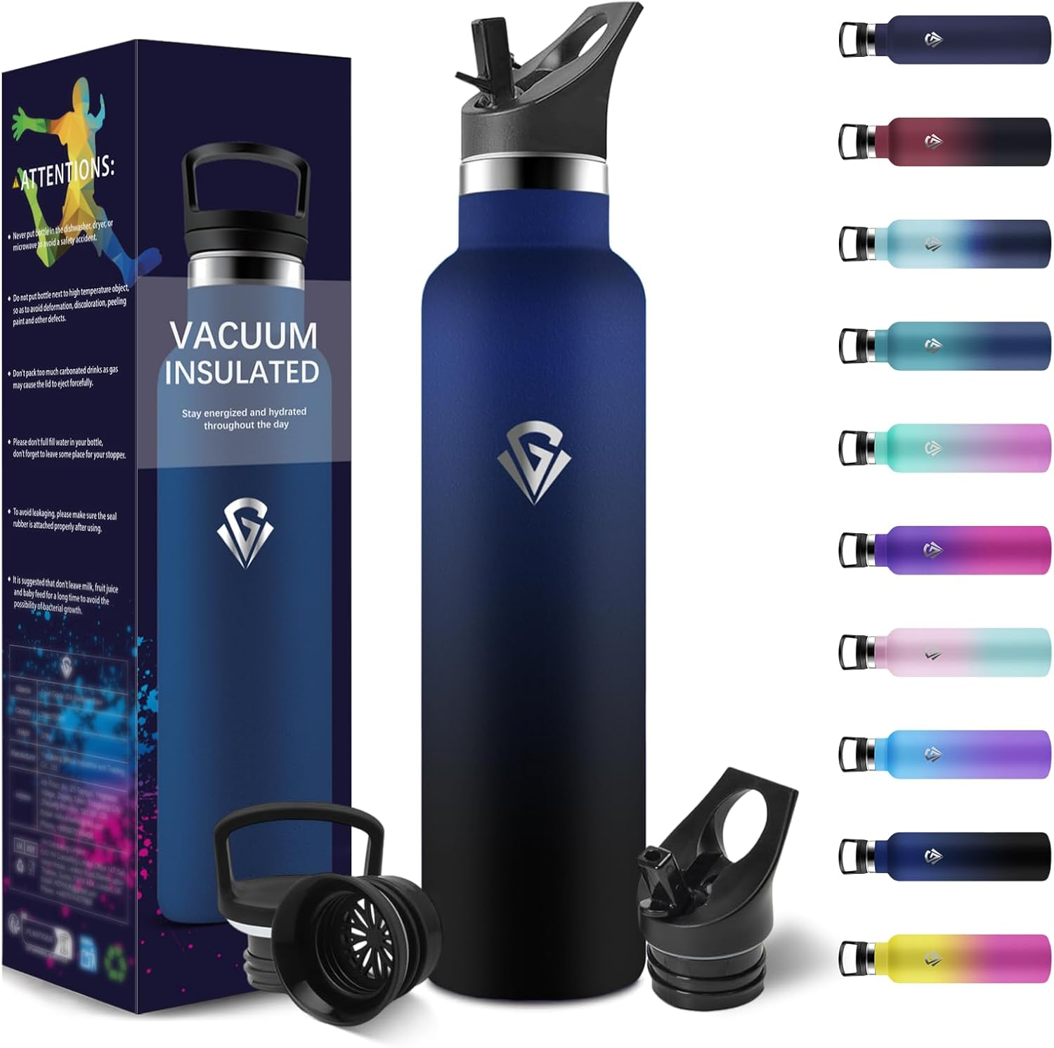 Honeyholly Stainless Steel Water Bottle 1 Litre, BPA Free Thermo Bottle, Thermal Water Bottle, Double Wall Vacuum Insulation, Cold Water Thermos, Thermal Canteen for Adults, Sport, Office