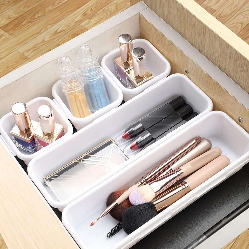 Tophomer 8Pcs Desk Drawer Organiser, 3 Sizes Plastic Storage Tidy Divider Trays for Kitchen, Bathroom, Office, Desk, Make-Up (Black) image number 3
