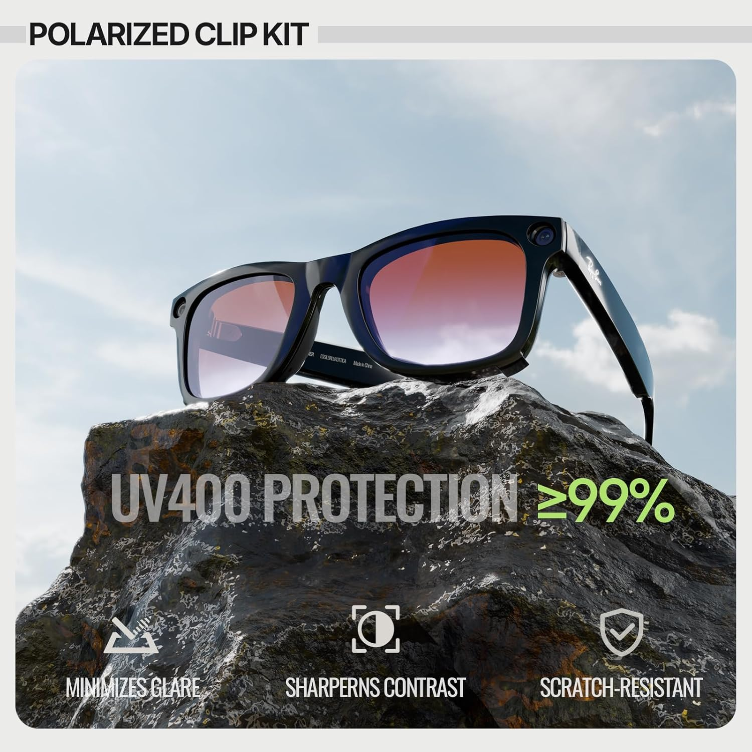 Compatible with Ray Ban Meta Wayfarer Rw4008,Polarized Color Changing Clip Quick Install anti Glare Lens Attachment image number 5