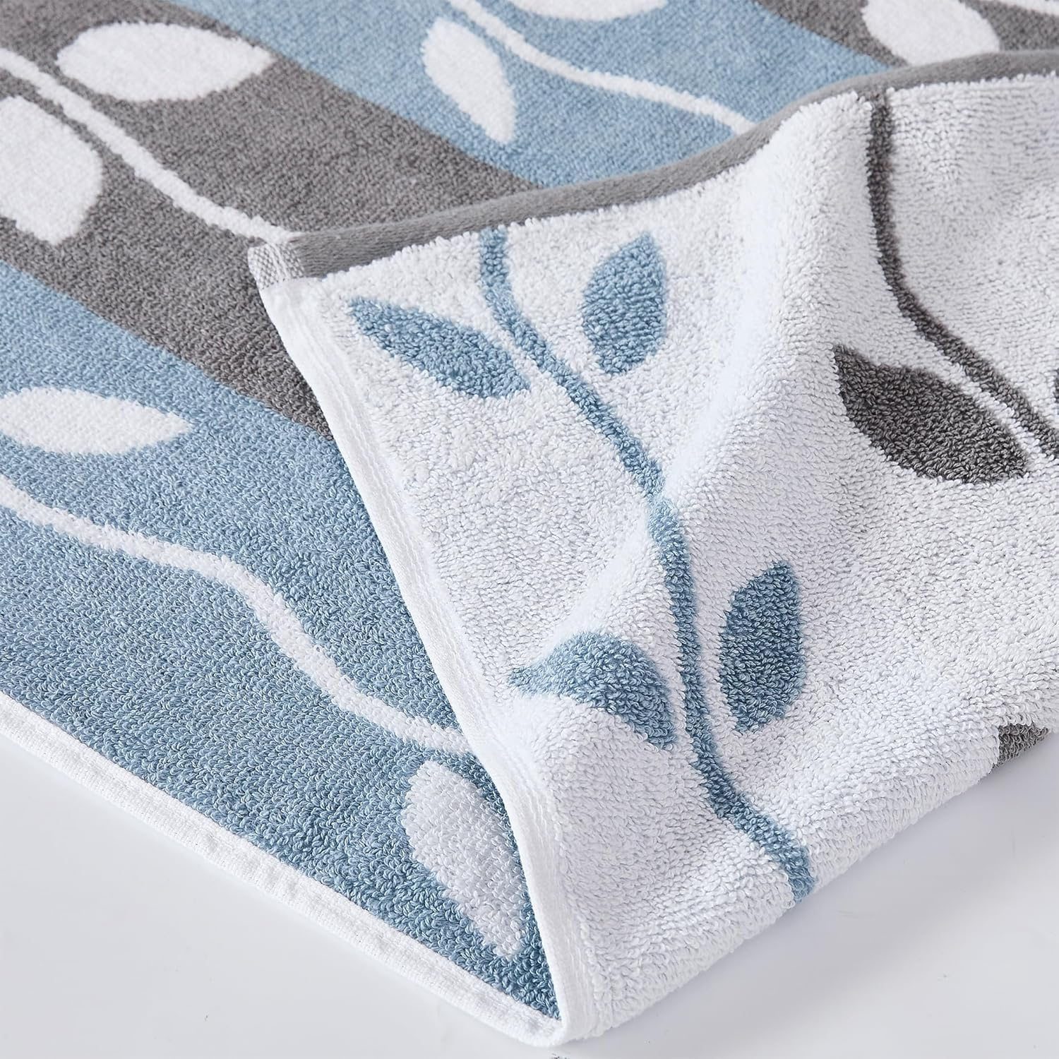 Amrapur Overseas 6-Piece Yarn Dyed Organic Vines Jacquard/Solid Ultra Soft 500GSM 100% Combed Cotton Towel Set [Blue] - Aqua image number 7