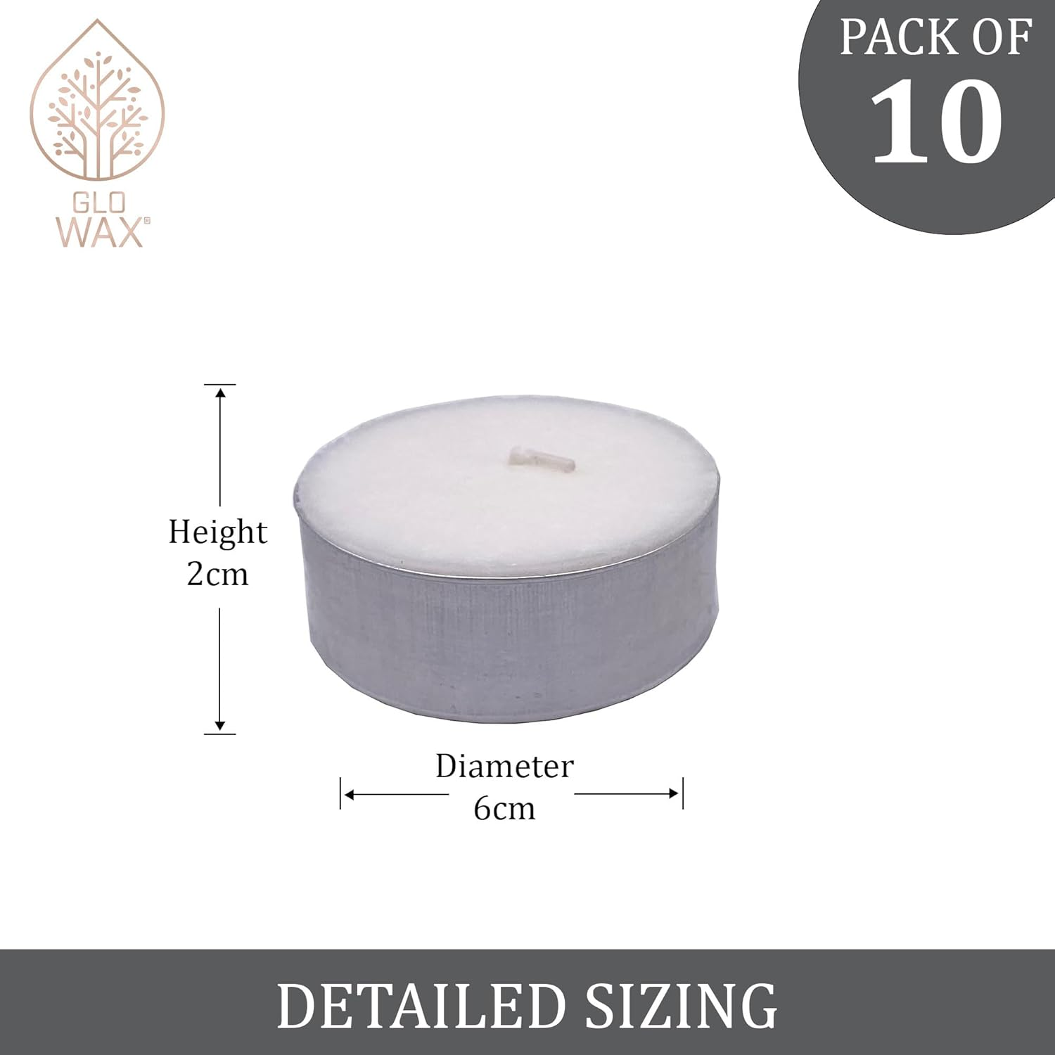 Glo-Wax Giant Tea Lights 10 Pack Maxi Candles Unscented Extra Large Long Burn Lasting Up-To 10 Hour Burning per Candle Indoor and Outdoor Tealights Quality White Wax