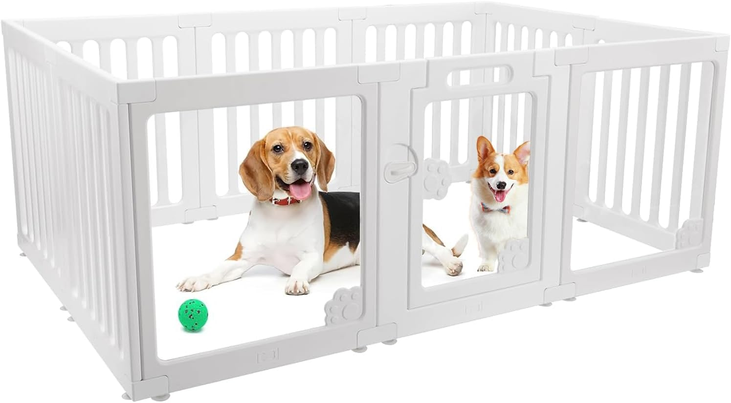 LIODUX Modern Dog Playpen, Clear Acrylic Plastic Puppy Playpen, Design Transparent Freestanding Pet Pen Fence, Easy Assemble Foldable Dog Crate for Puppy Cat Bunny (White, M, 10 Panels)