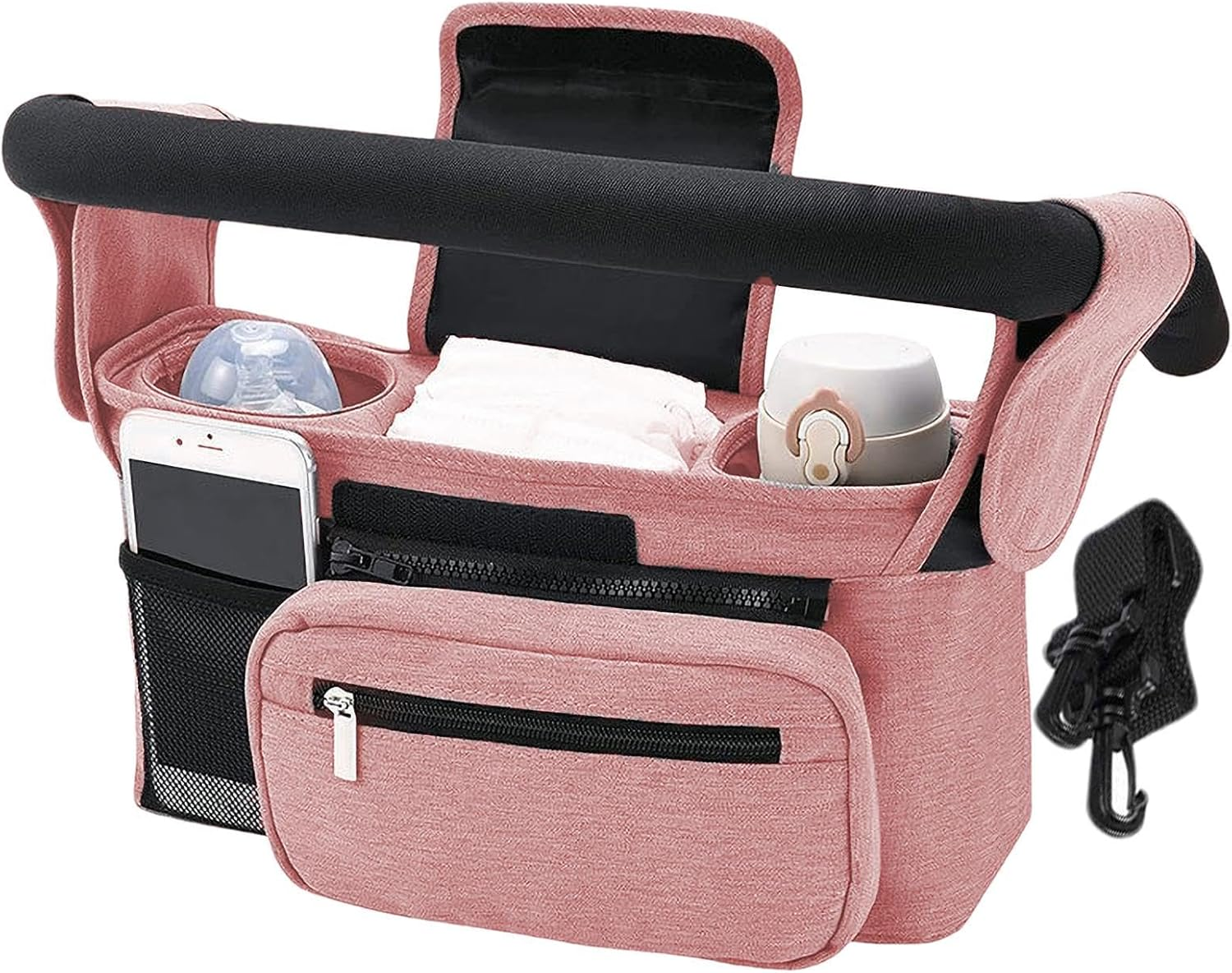 Stroller Bag Organizer | Water-Resistant Stroller Bag Attachment Baby Stroller Bag,Stroller Accessory Bag Stroller Pouch with Multiple Pockets for Bottles Diapers Wipes - Gray image number 6