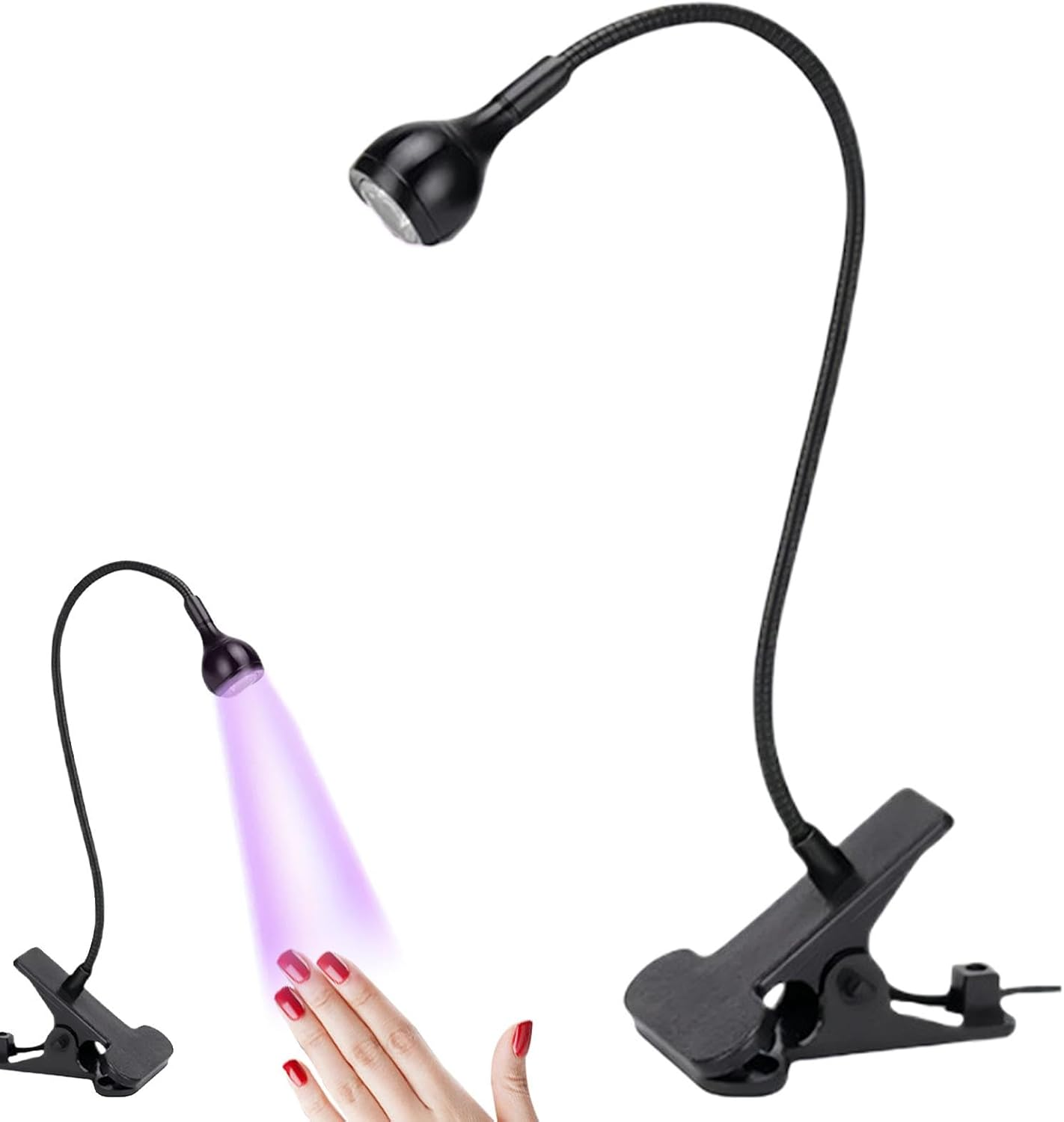 Qkbuza Gooseneck UV Lamp | Clamp on LED Nail Lamp Gooseneck UV Light for Nails - Nail Accessories, Manicure Dryer, Small Portable UV Lamp for Home Salon, Fast and Even Curing