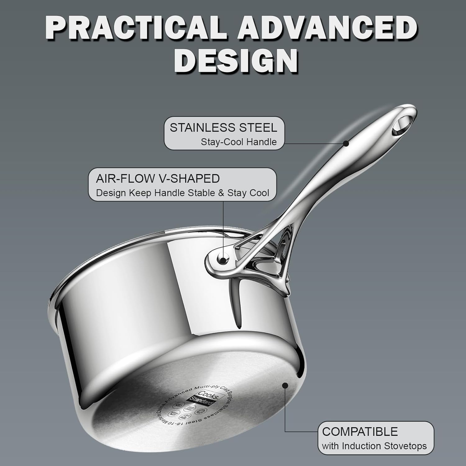 Cooks Standard 10-Piece Multi-Ply Clad Stainless Steel Cookware Set Silver 14.0X21.0X12.5 Inches image number 6