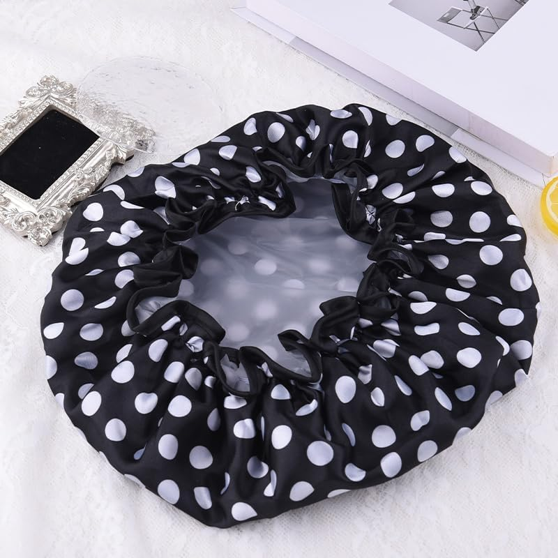 Polka Dot Shower Caps for Women Reusable Waterproof Satin Lined Bathing Caps for Braids Short Long Hair Cap for Shower Bath Large Polka Dots Foldable Travel Showering Cap for Men Women Vintage Fashion - Leopard Print image number 4